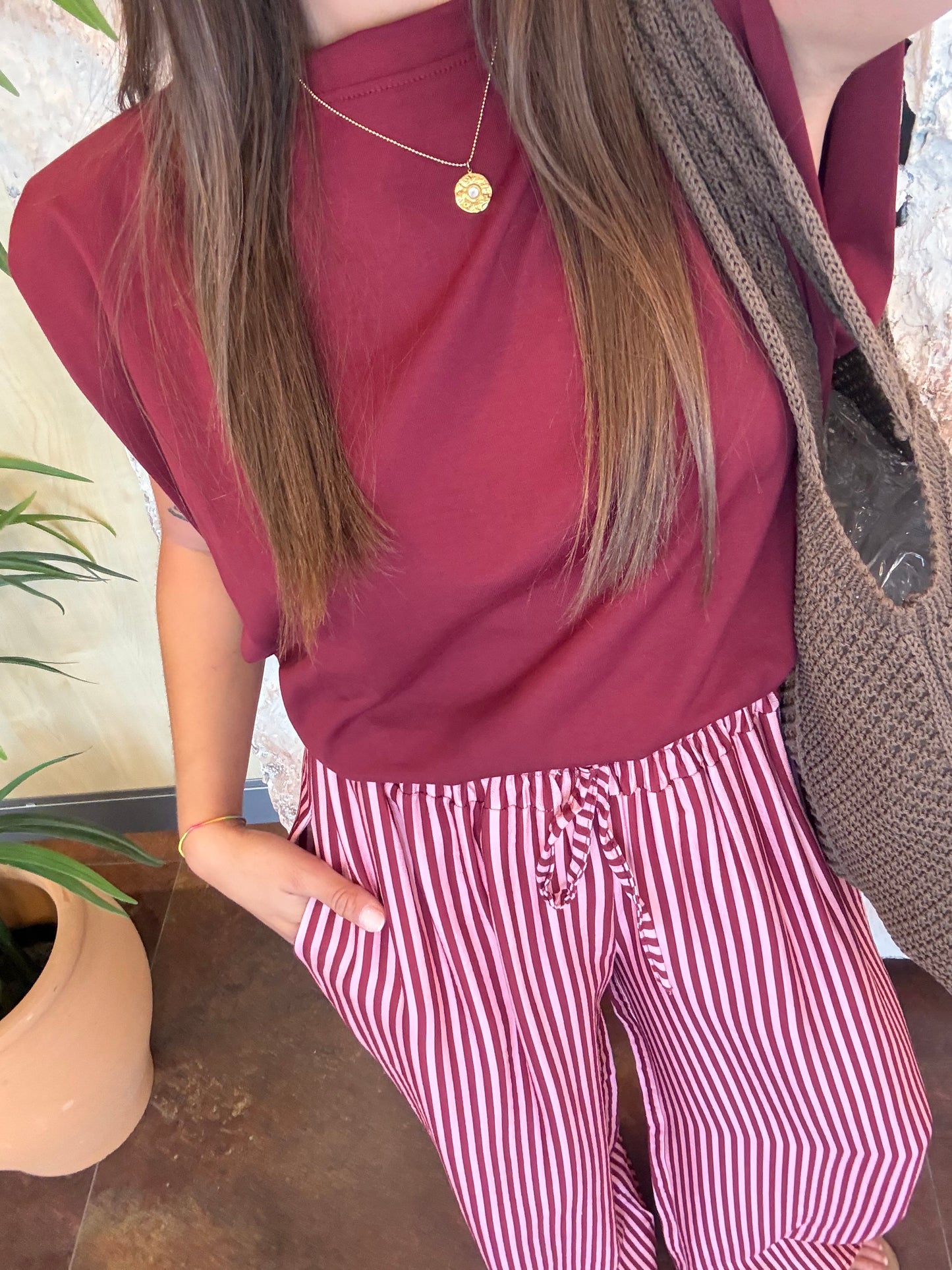 PANTALÓN FLUIDO RAYAS ROSA Y MORADO