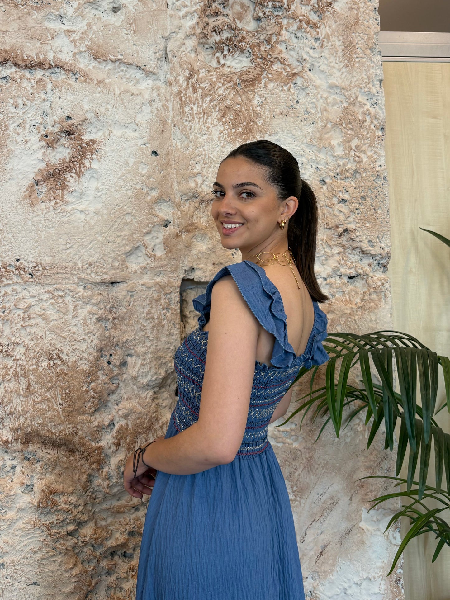 VESTIDO PANEL VOLANTES AZUL
