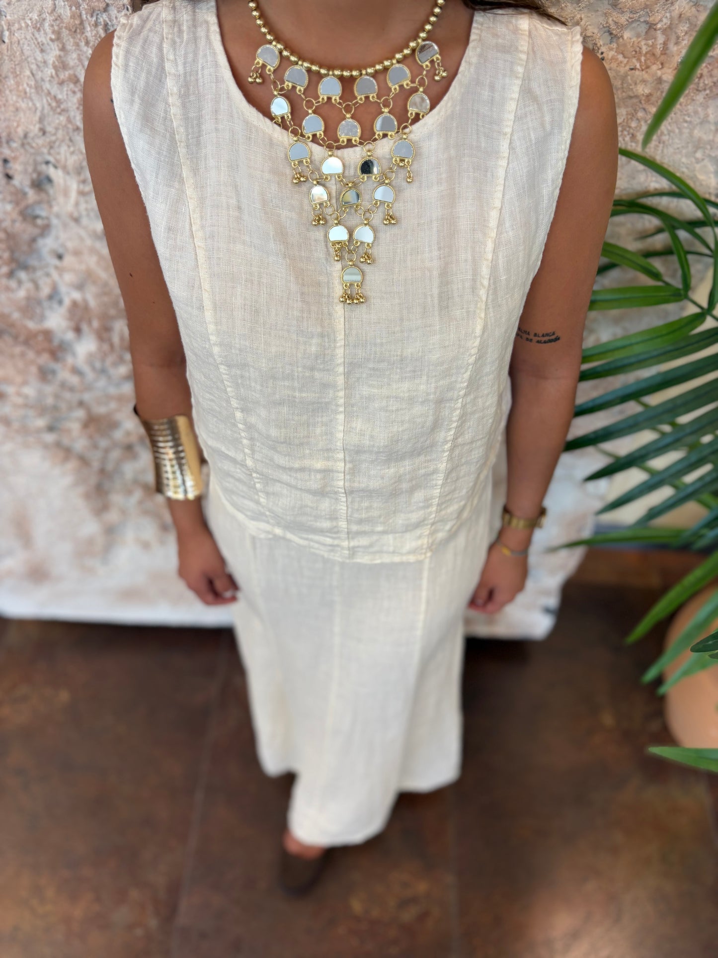 CONJUNTO TOP Y FALDA LINO CRUDO