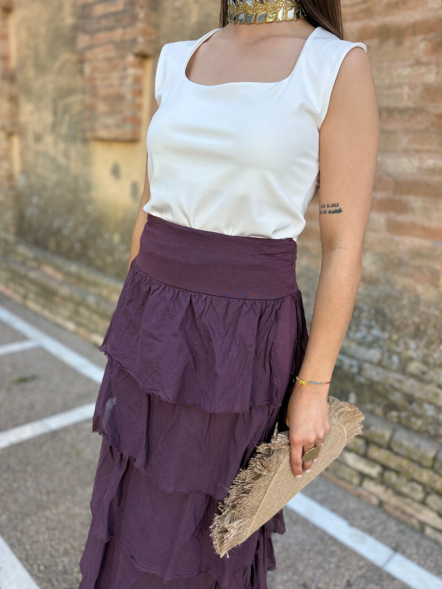 FALDA LARGA VOLANTES MORADA