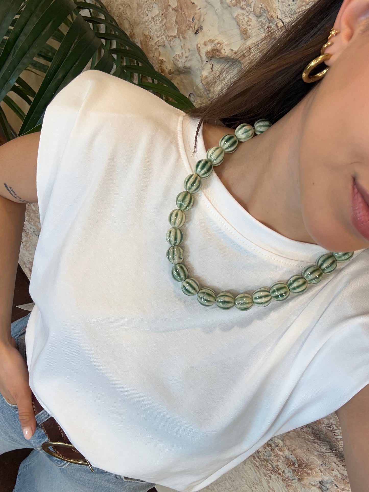 COLLAR BOLAS CERÁMICA NARANJA VERDE