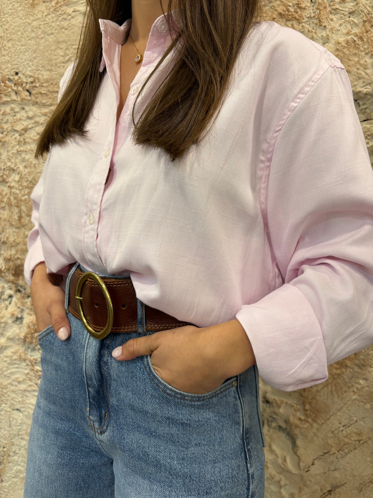 CAMISA OVERSIZE OXFORD PIQUÉ ROSA