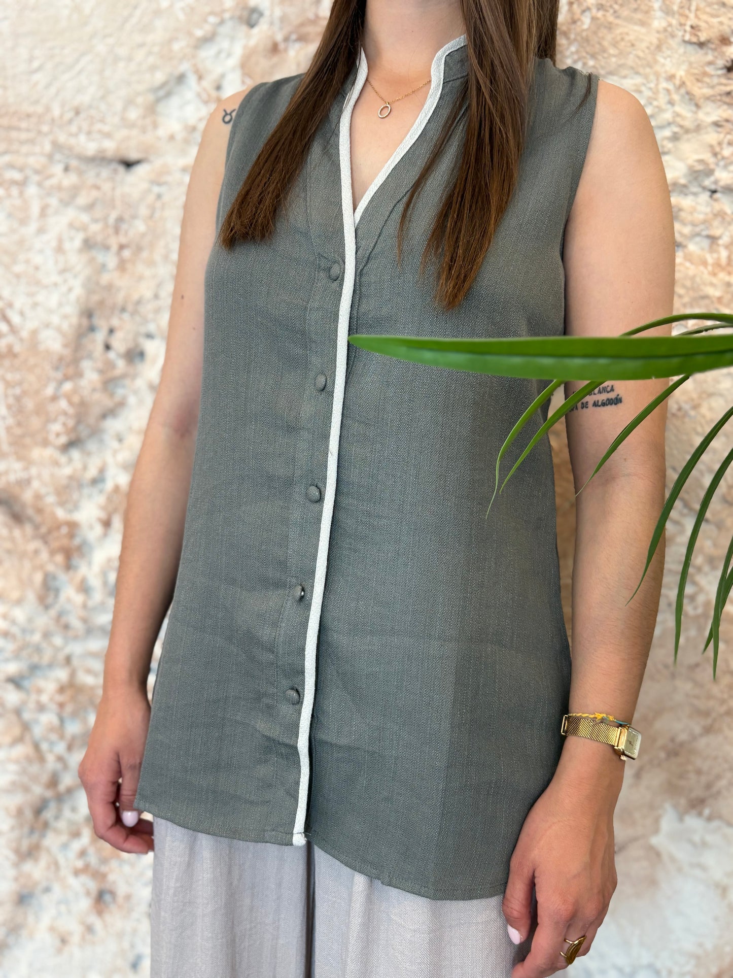 CAMISA CUELLO MAO VERDE