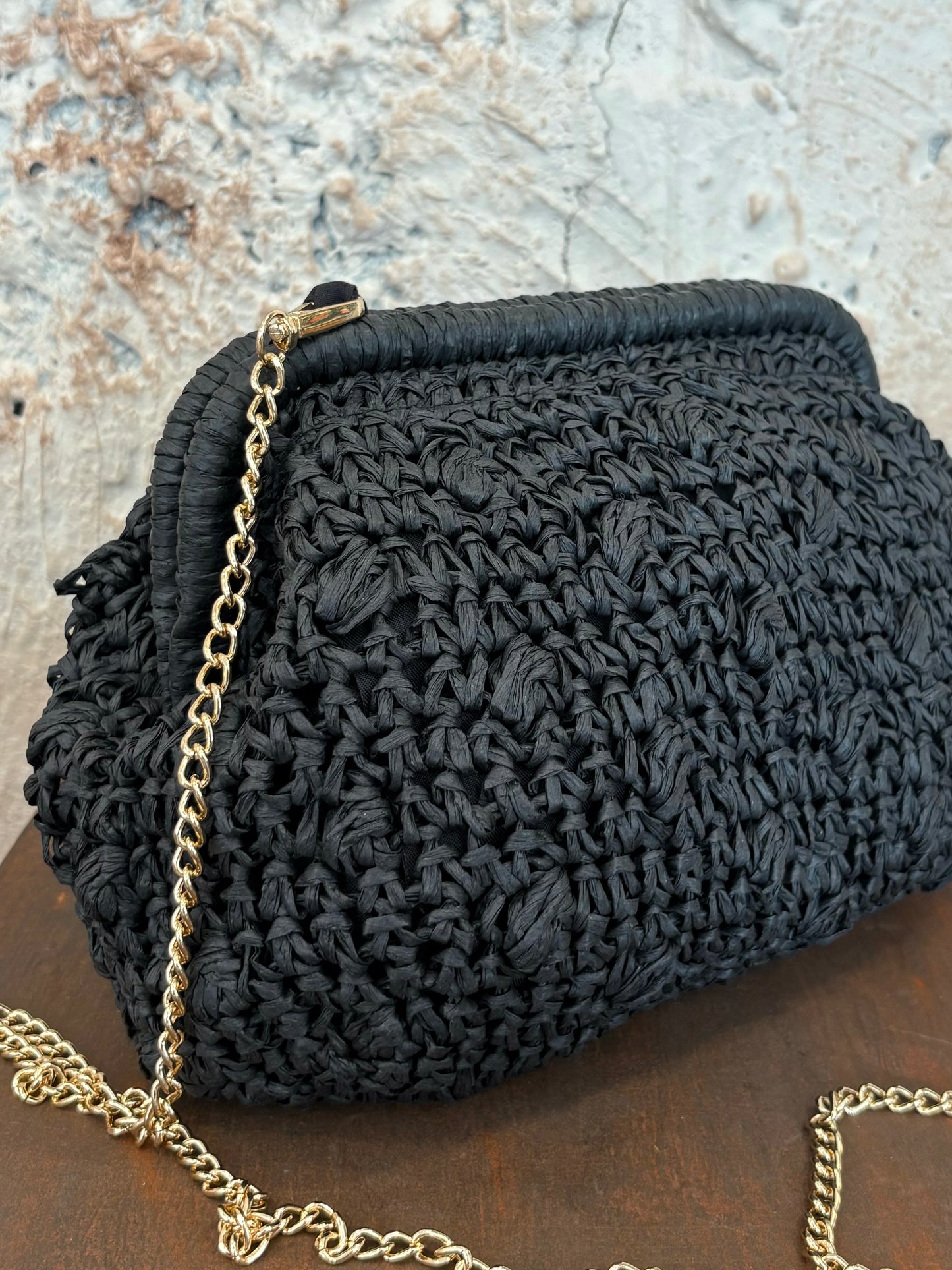 BOLSO DE MANO RAFIA NEGRO