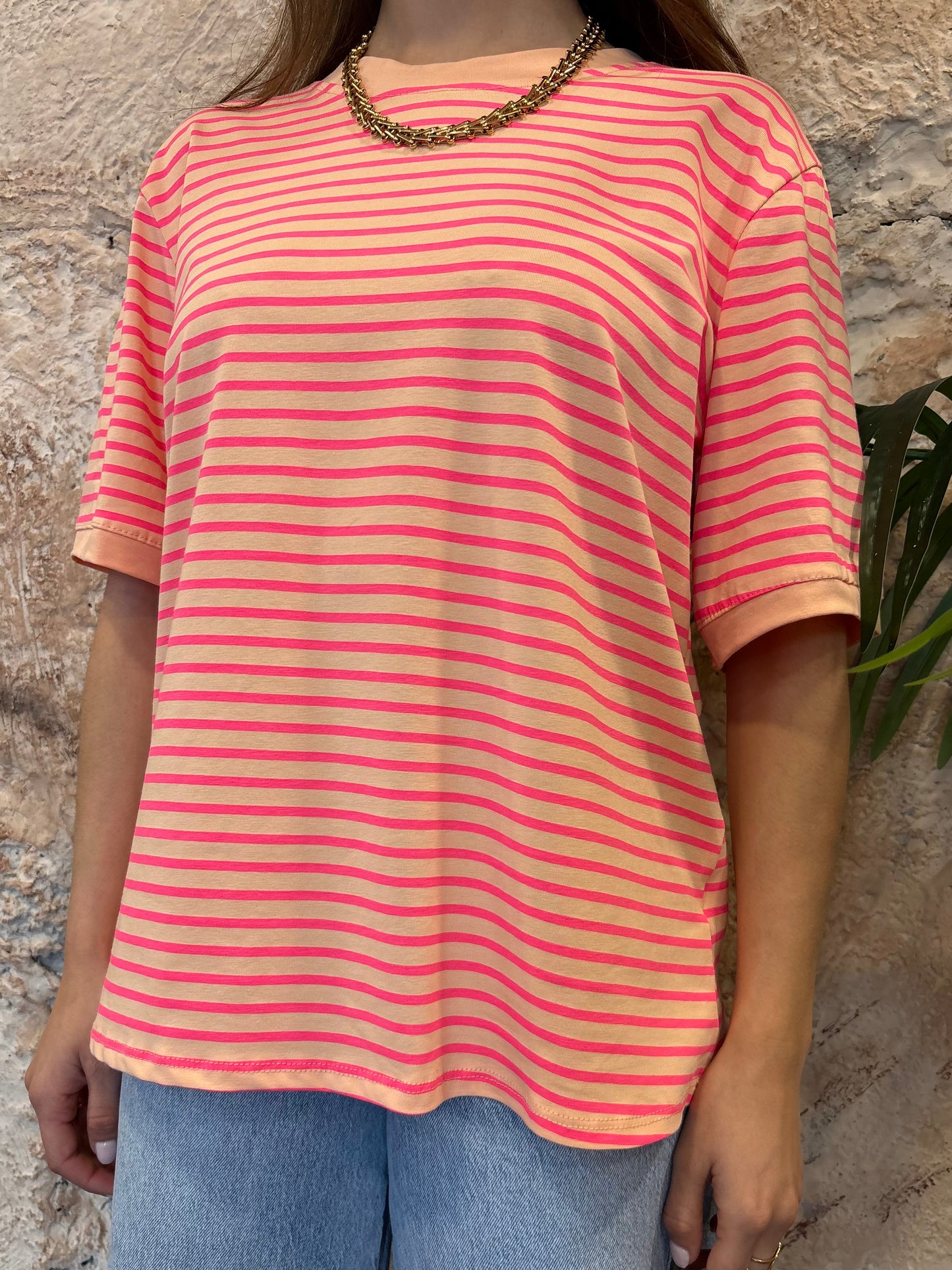CAMISETA RAYAS SALMÓN-ROSA