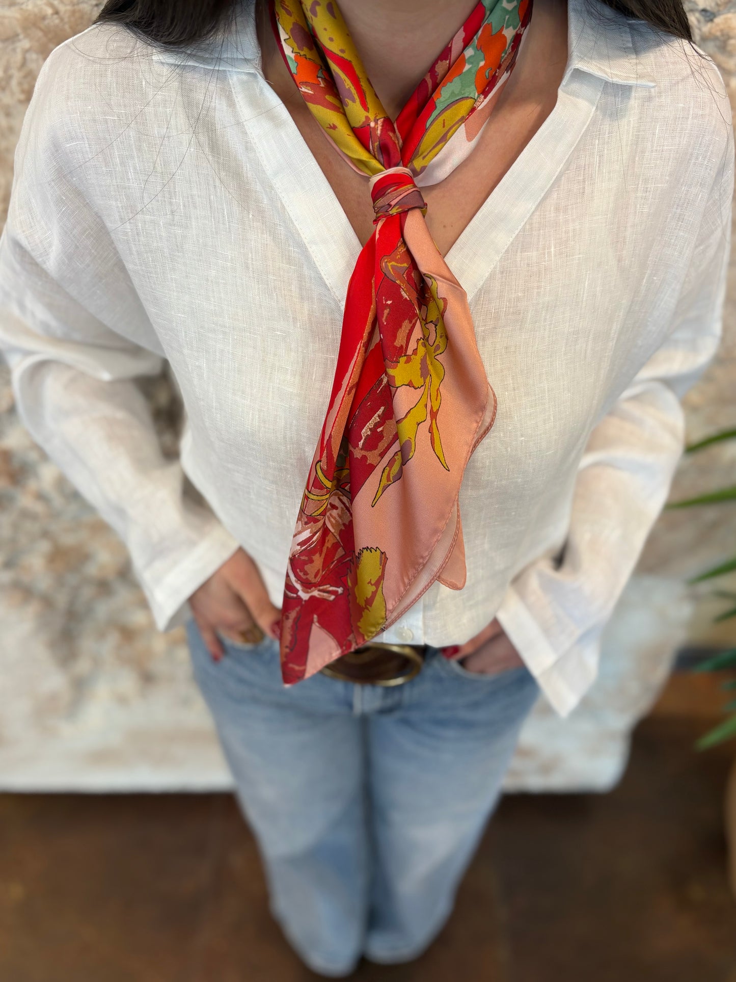 PAÑUELO CUELLO ESTAMPADO SALMÓN-ROJO