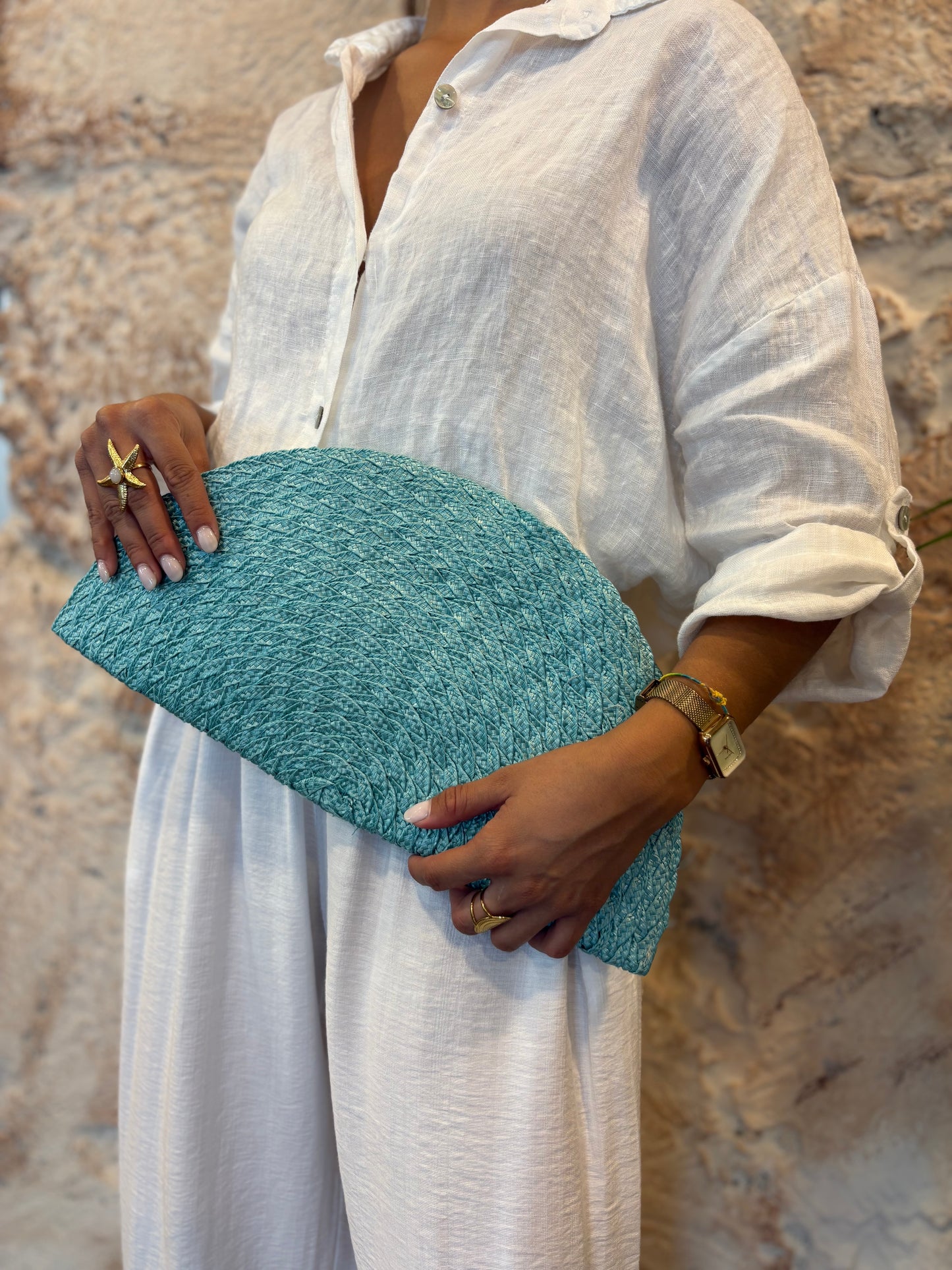 CARTERA DE MANO VERDE AGUA