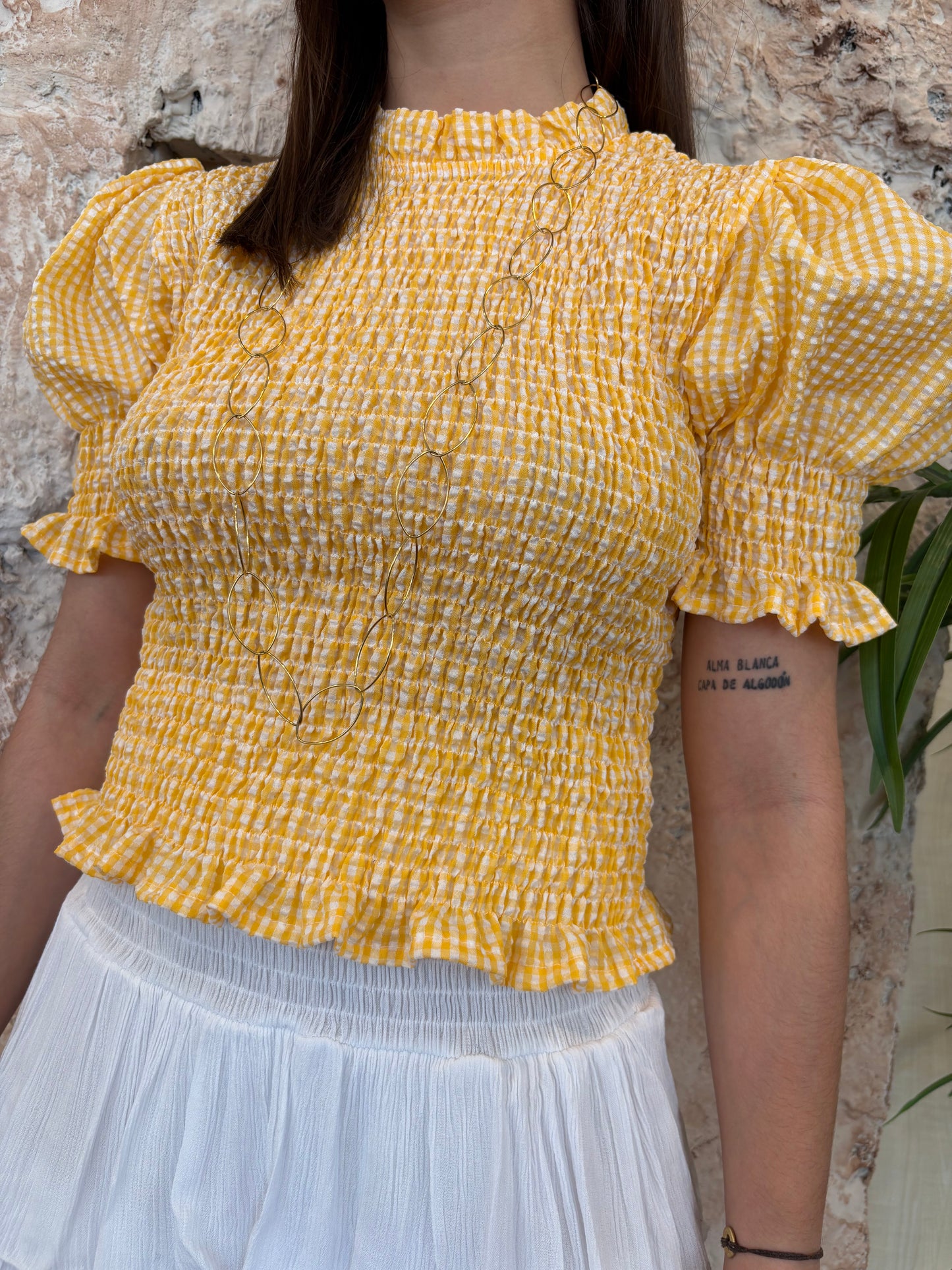 BLUSA VICHY PANEL AMARILLO
