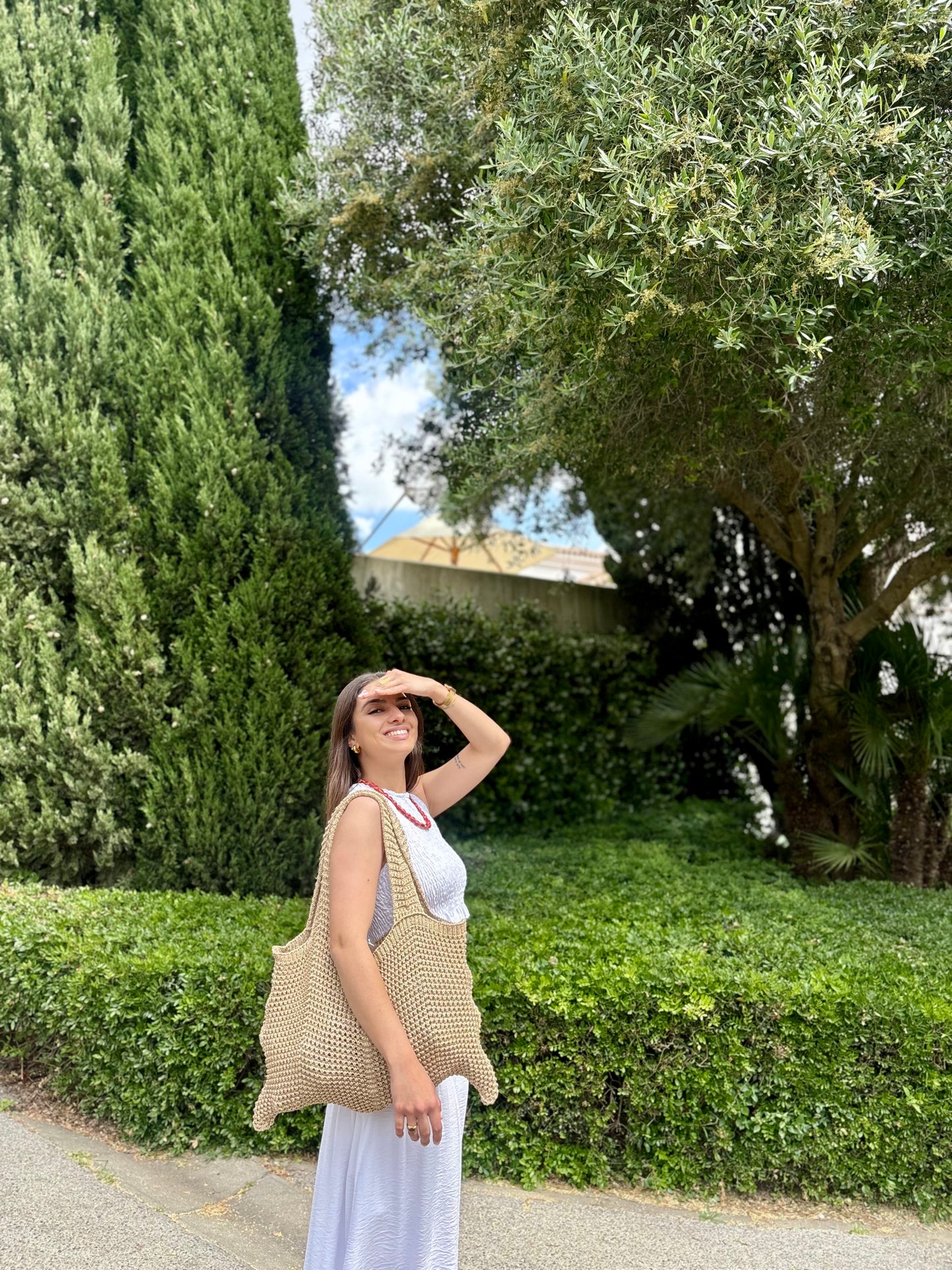 BOLSO SHOPPER CROCHET DORADO