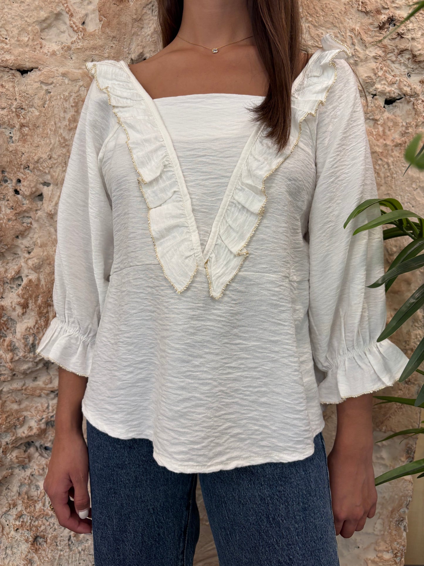 BLUSA VOLANTE GLITTER CRUDO