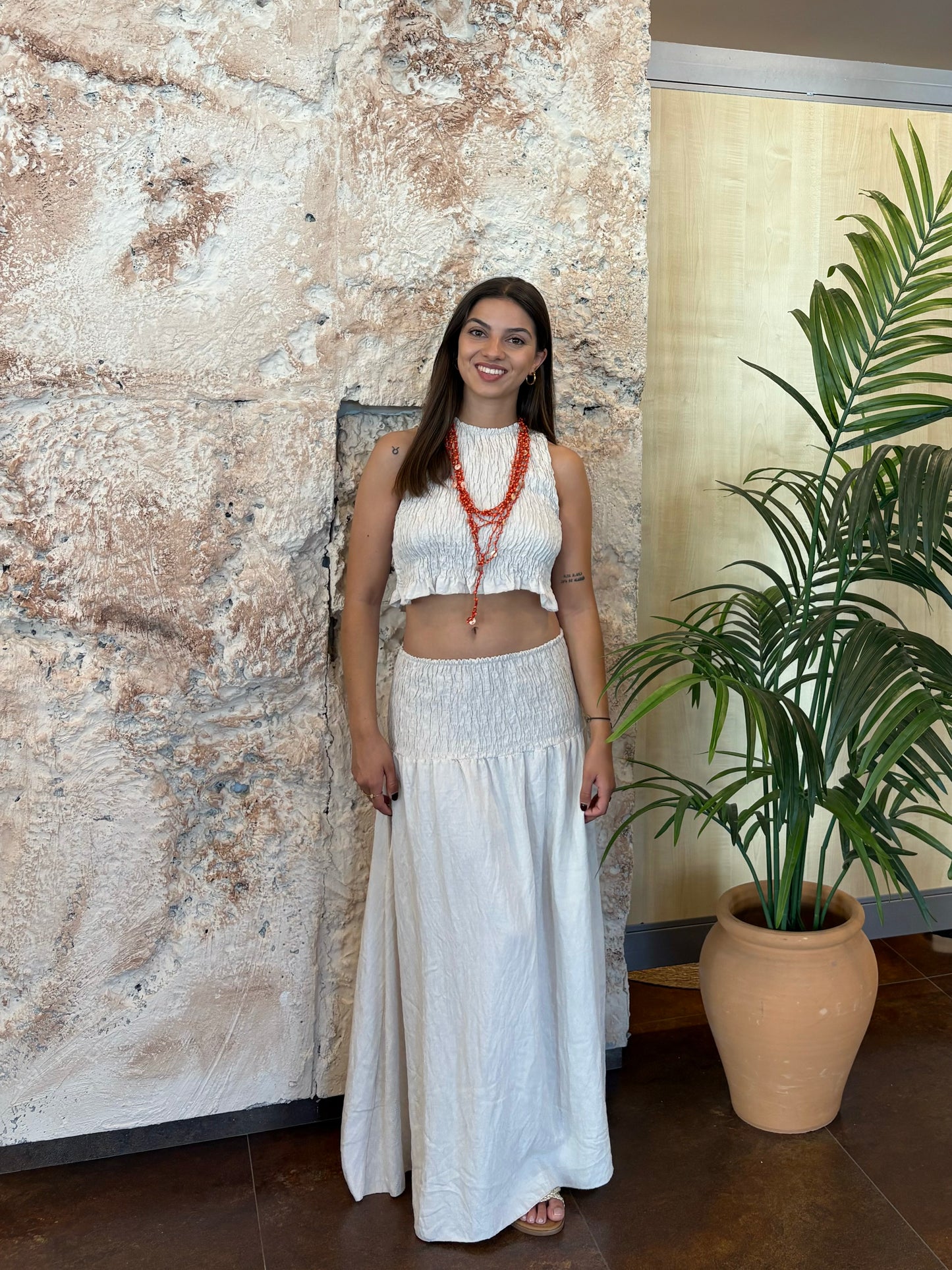 CONJUNTO PANEL TOP-FALDA BEIGE