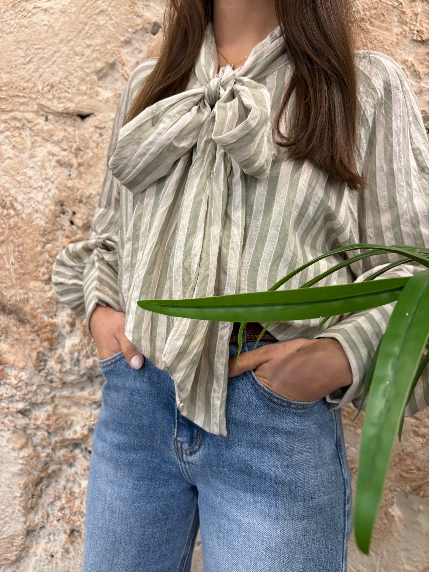 CAMISA LAZADA RAYAS VERDE