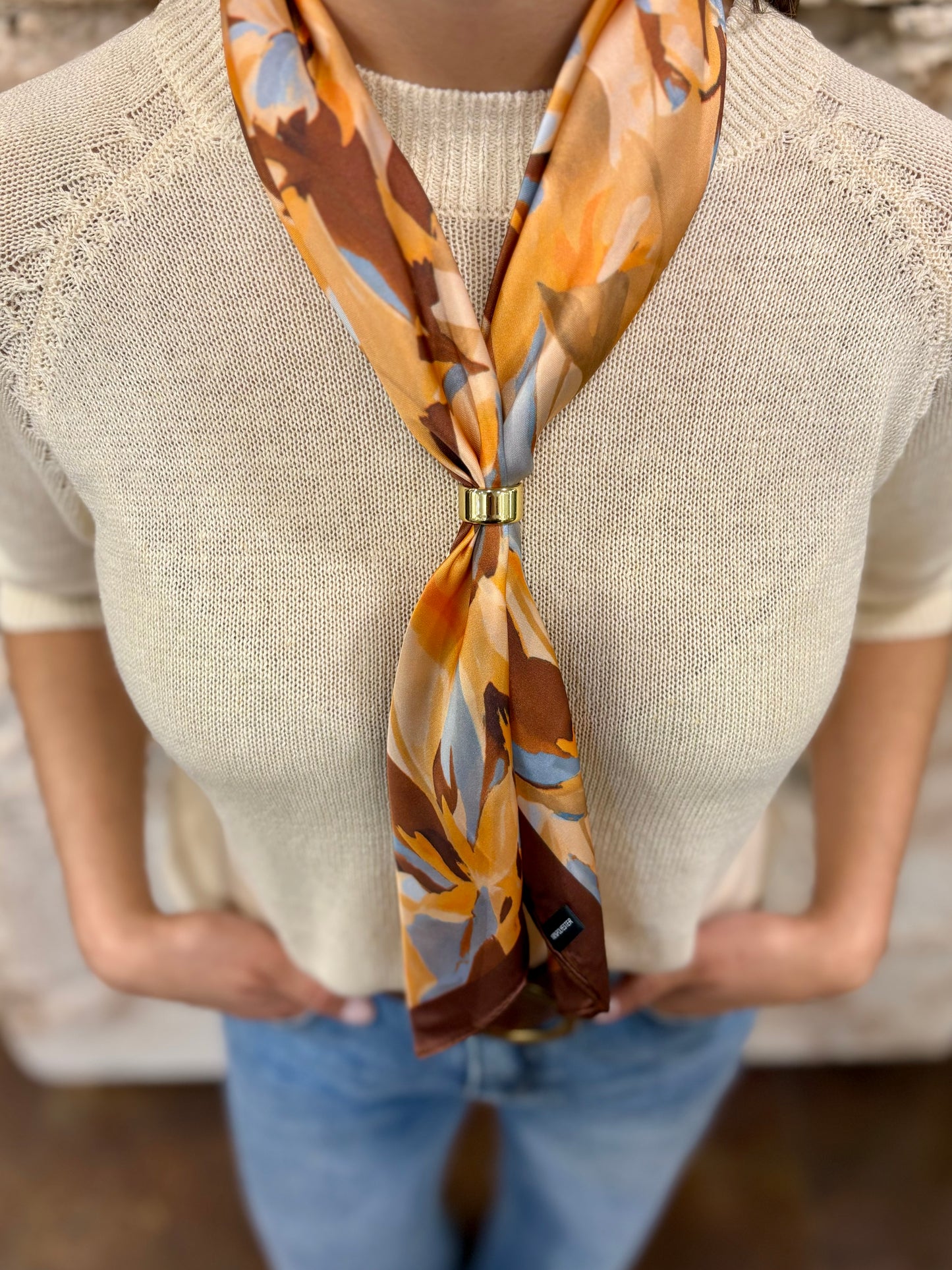 PAÑUELO CUELLO ESTAMPADO NARANJA-MARRÓN