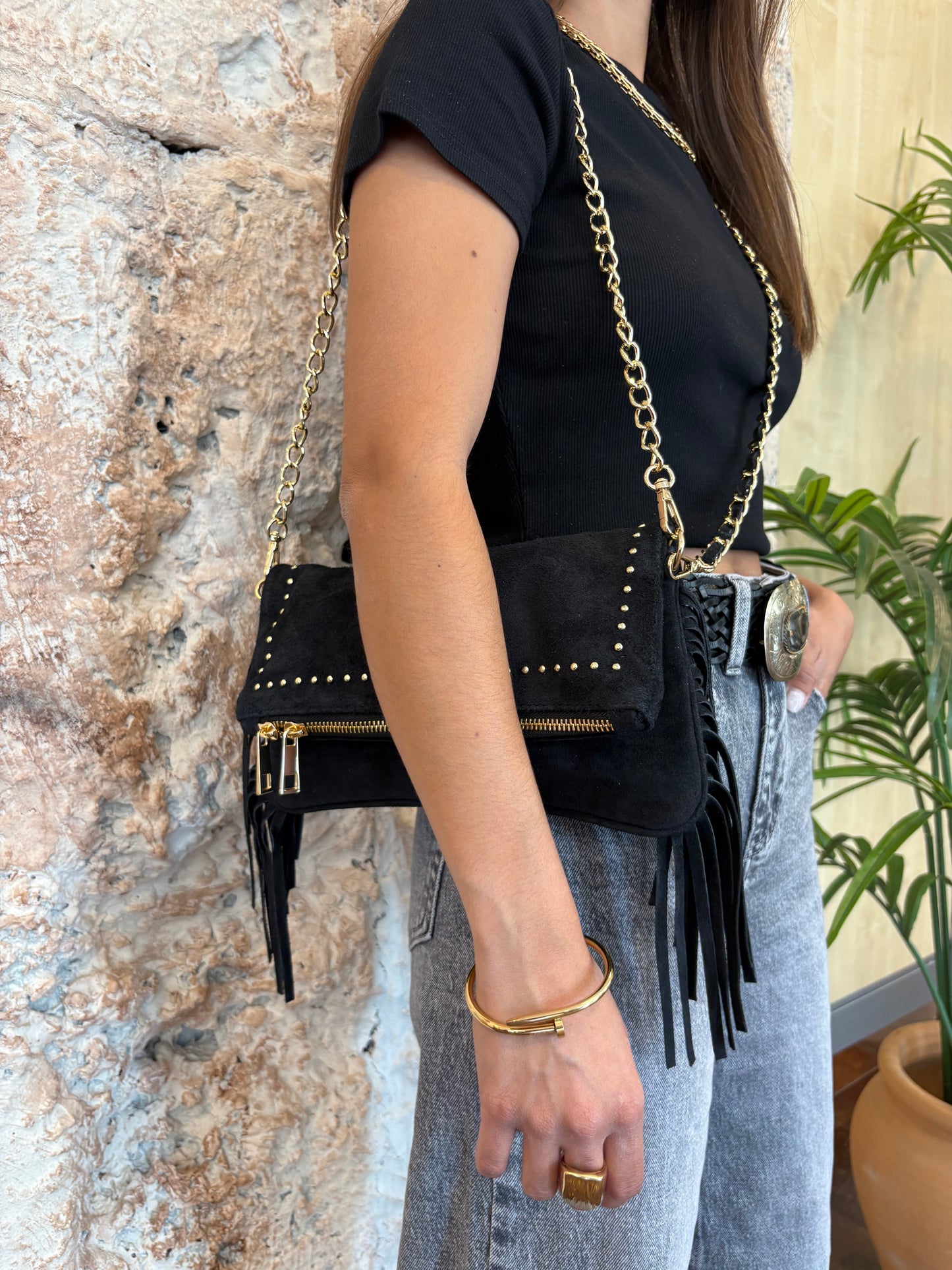 BOLSO BANDOLERA TACHAS NEGRO