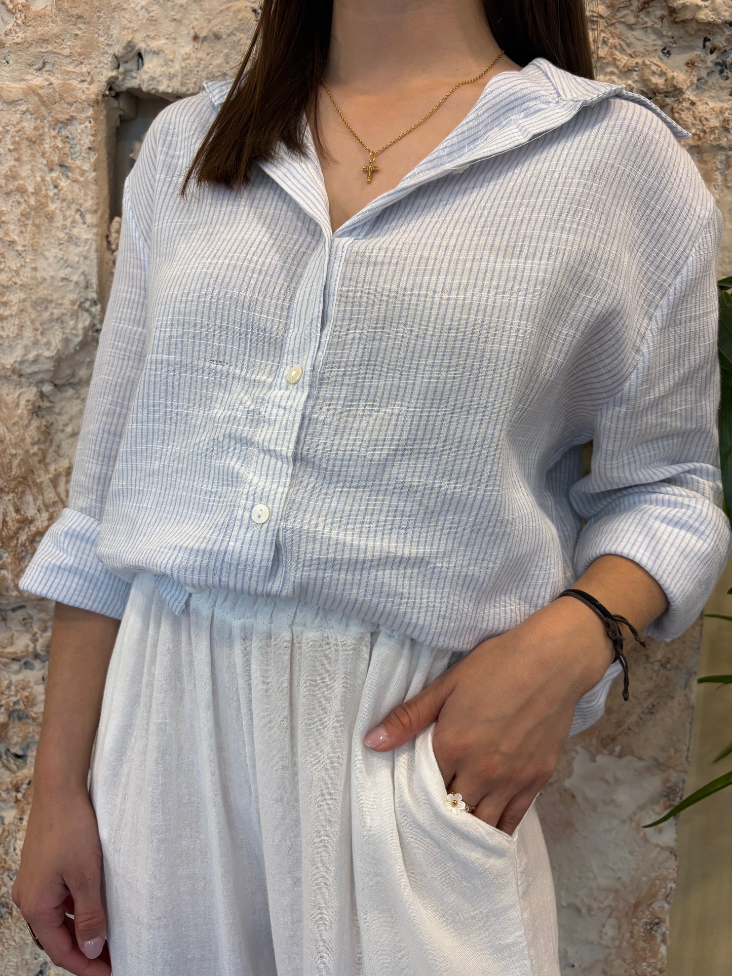 CAMISA RAYAS OVERSIZE CELESTE