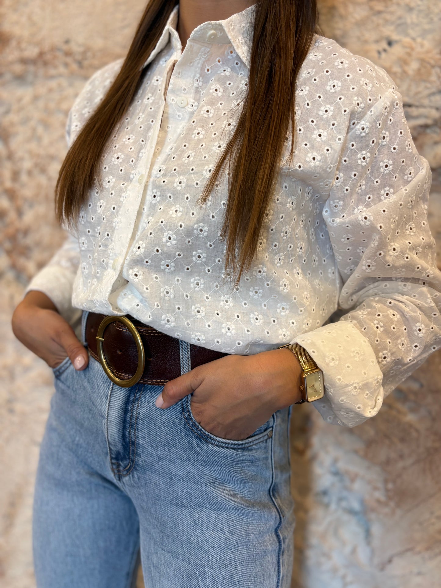 CAMISA BORDADO FLOR BLANCA