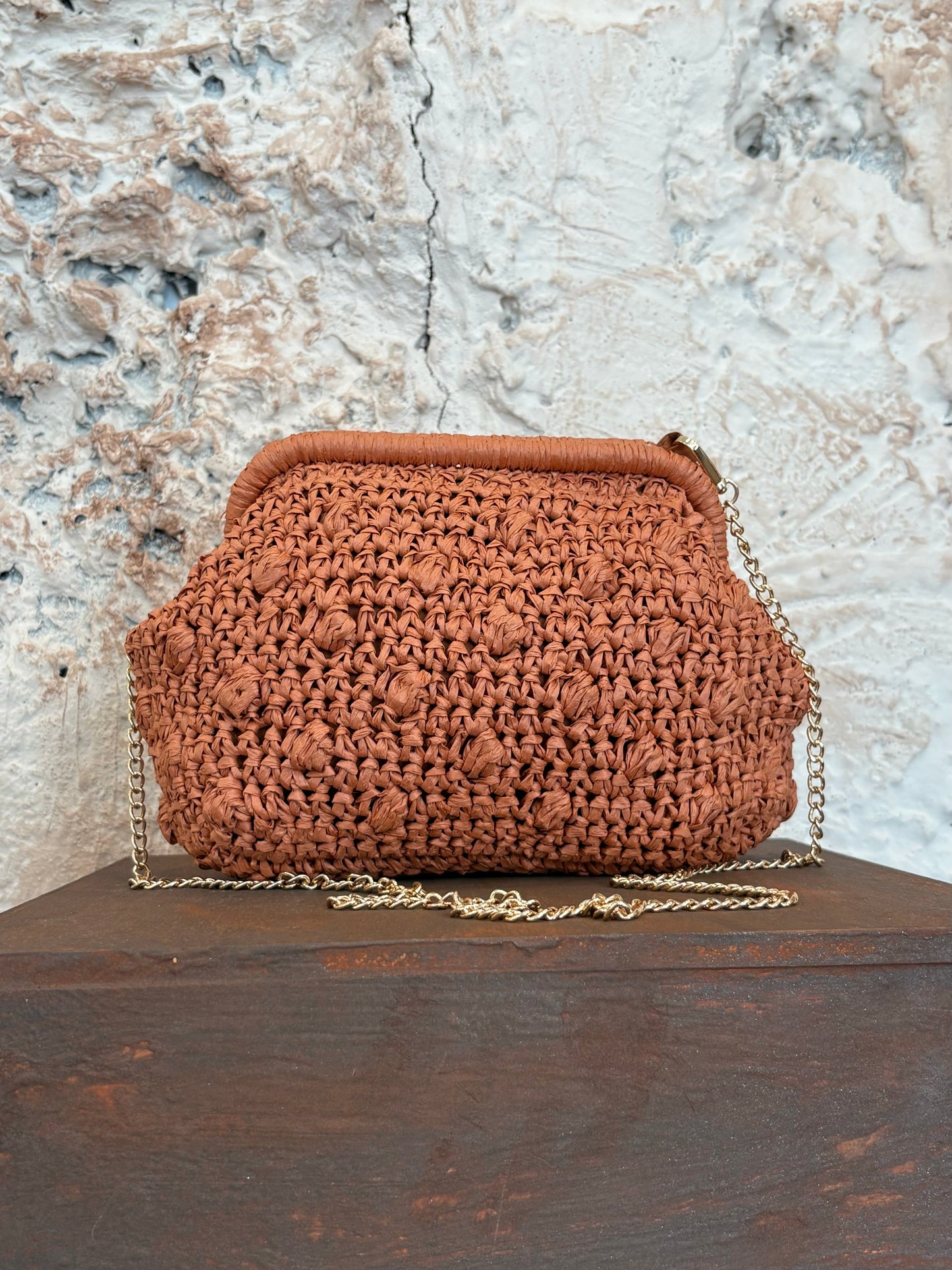 BOLSO DE MANO RAFIA NARANJA