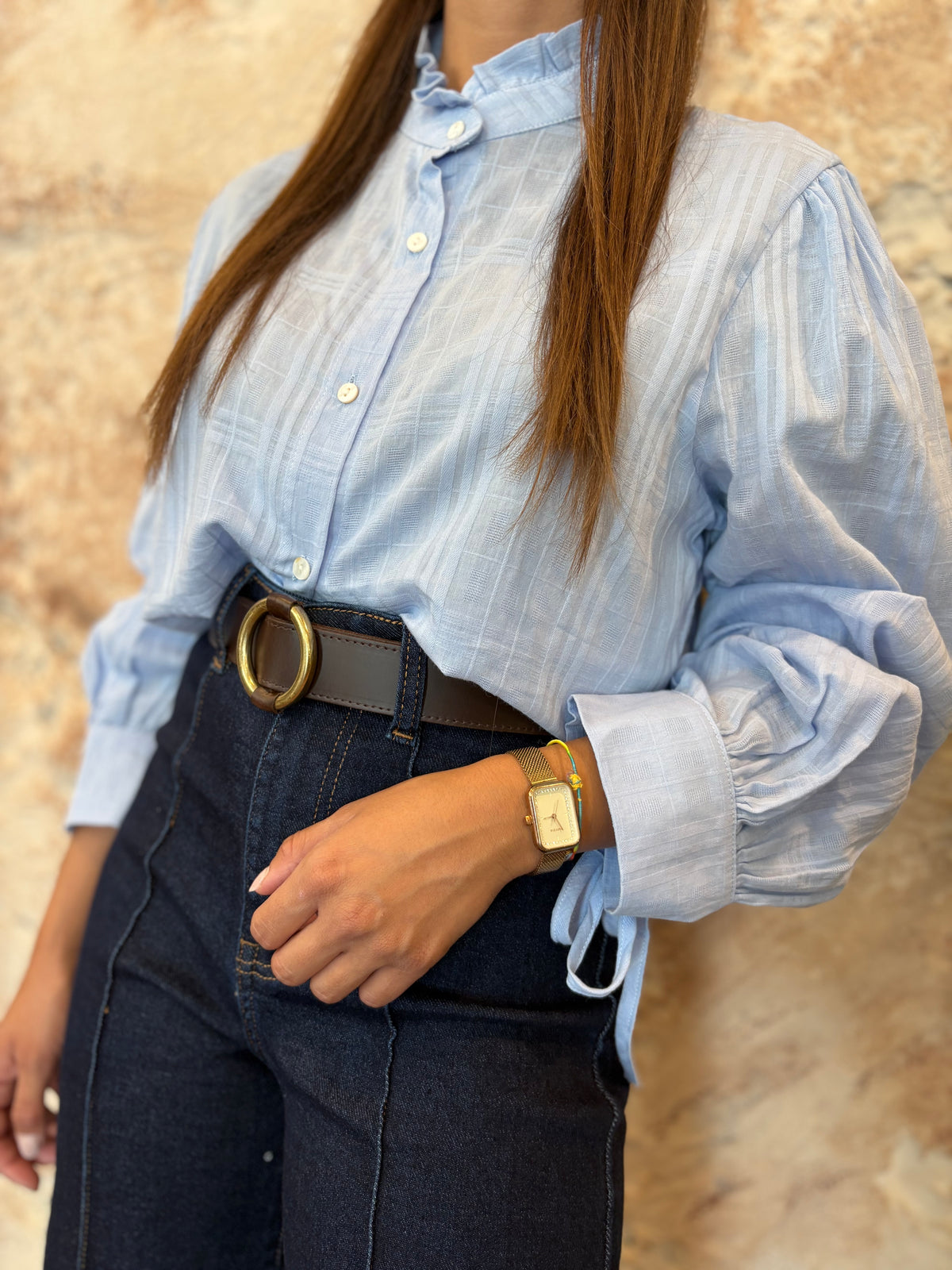 CAMISA CUELLO RIZO CELESTE