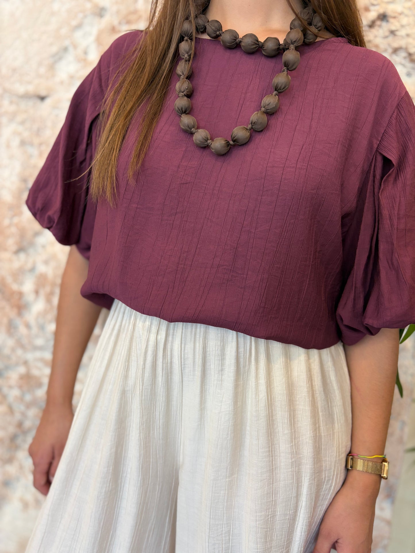BLUSA MANGA VOLUMEN MALVA