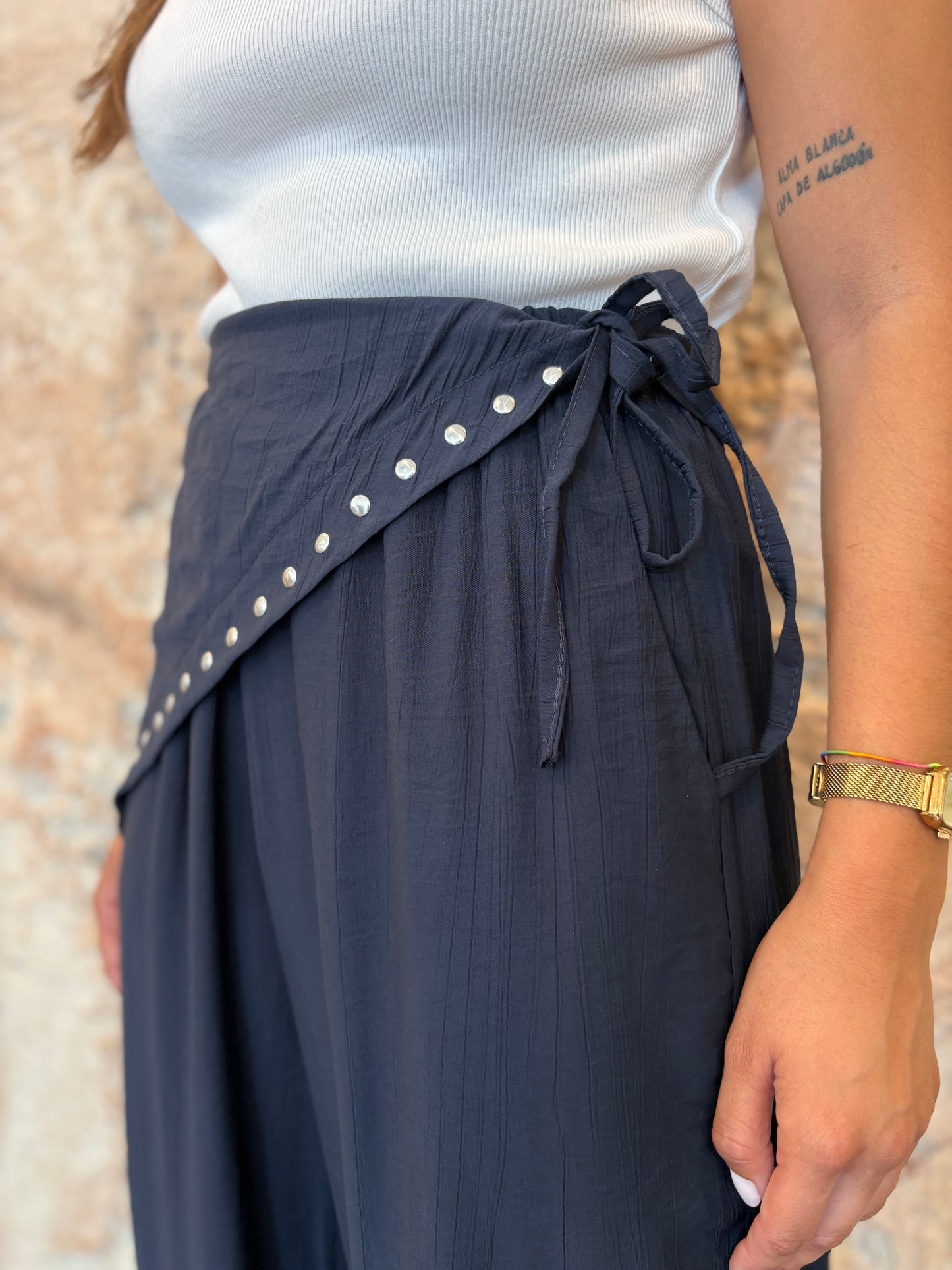 PANTALÓN PAÑUELO FLUIDO MARINO