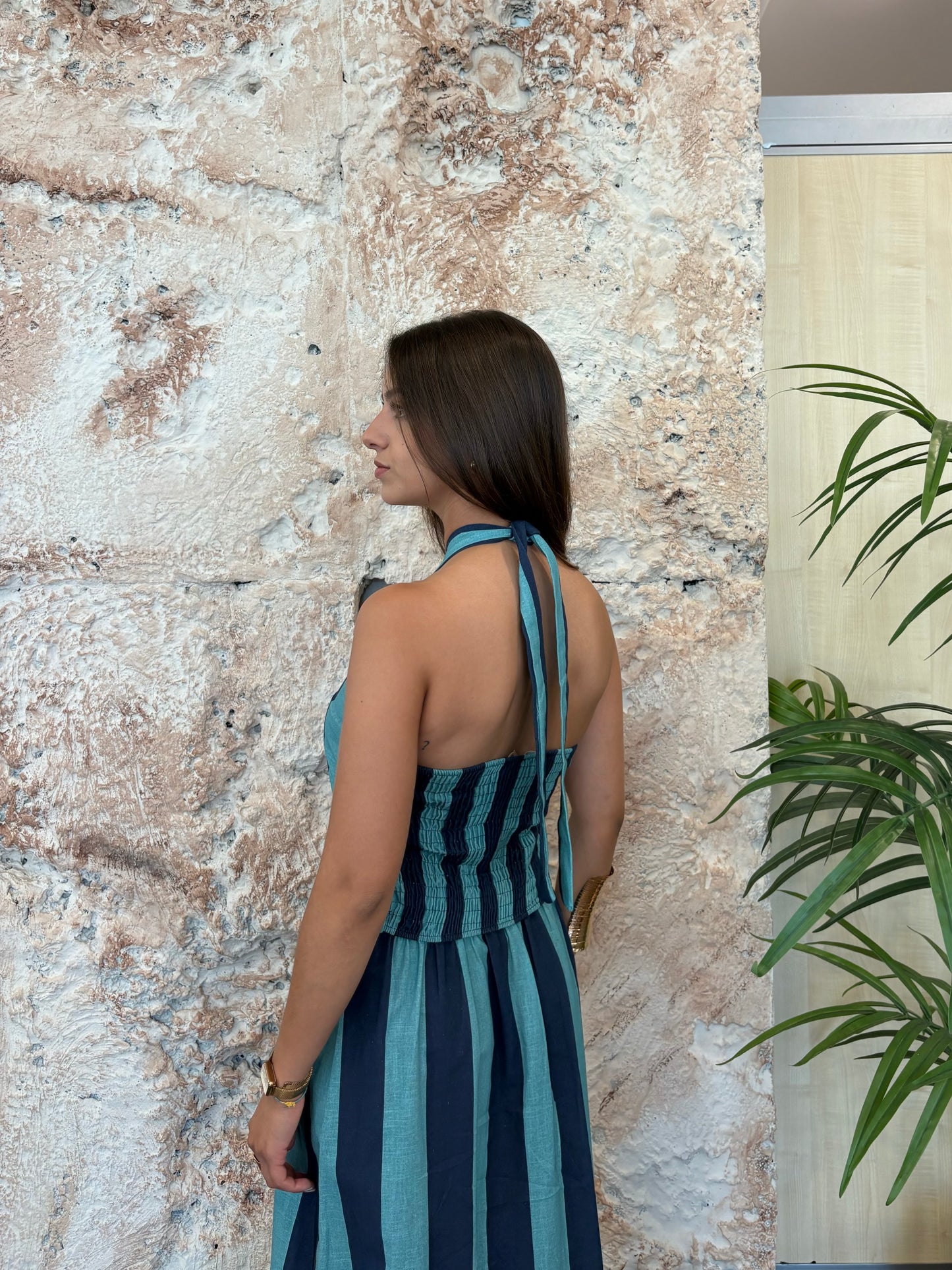 CONJUNTO TOP- FALDA RAYAS VERDE AGUA - AZUL