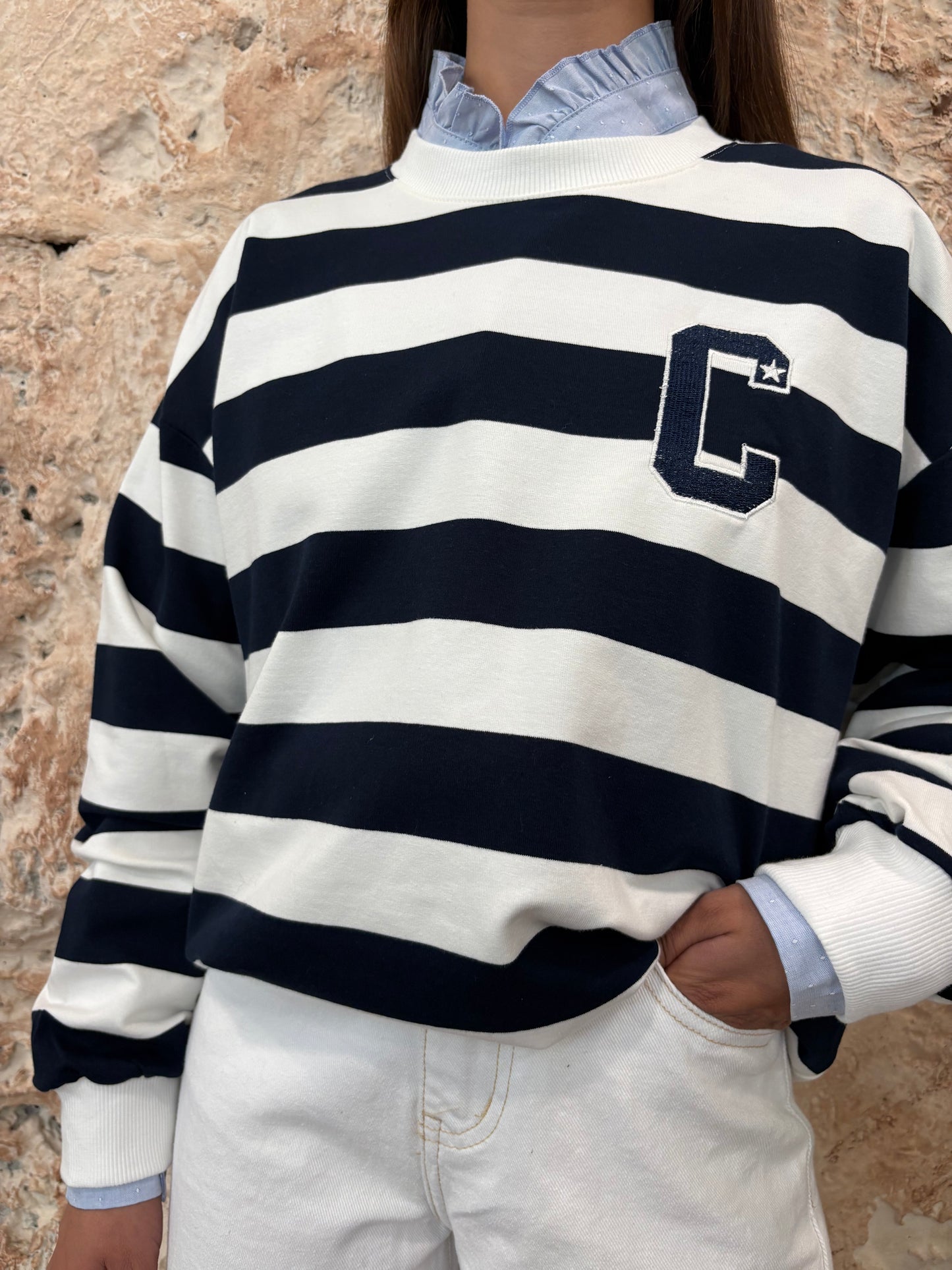 SUDADERA MARINO RAYAS INICIAL