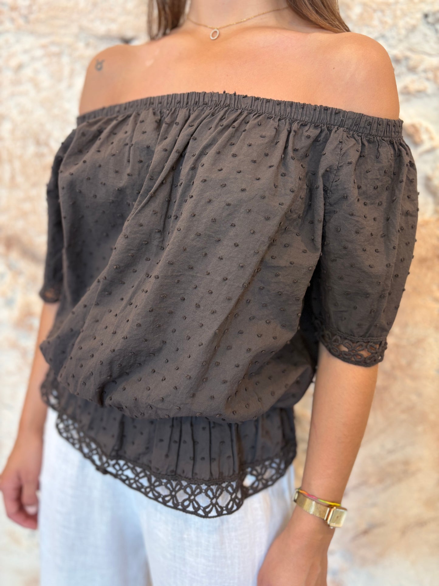 BLUSA PLUMETI PUNTILLA MARRÓN