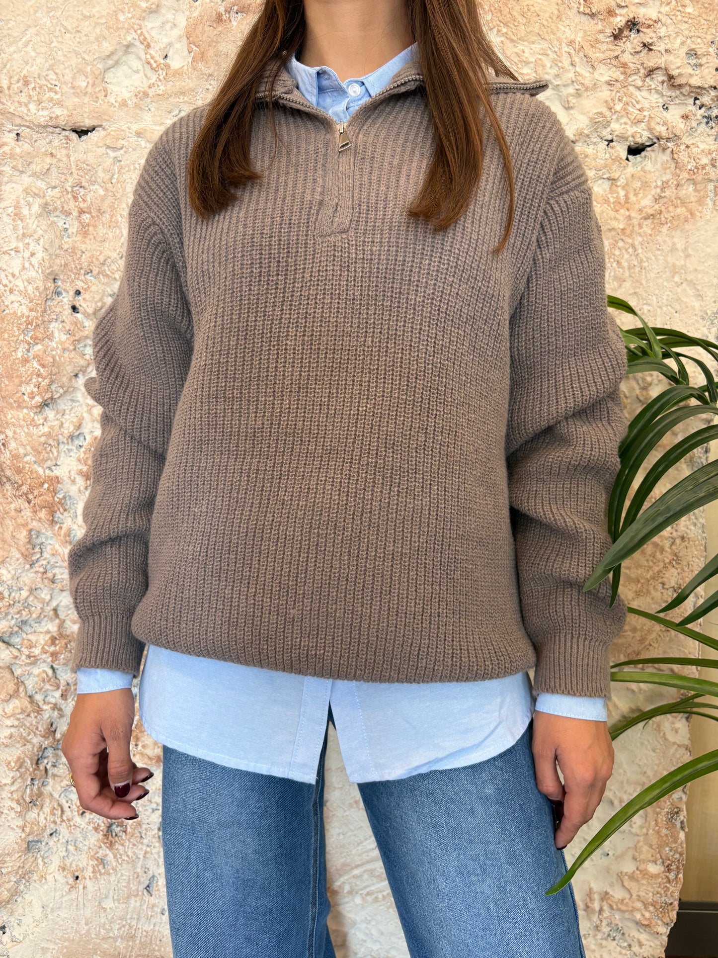 JERSEY POLO CREMALLERA TAUPE