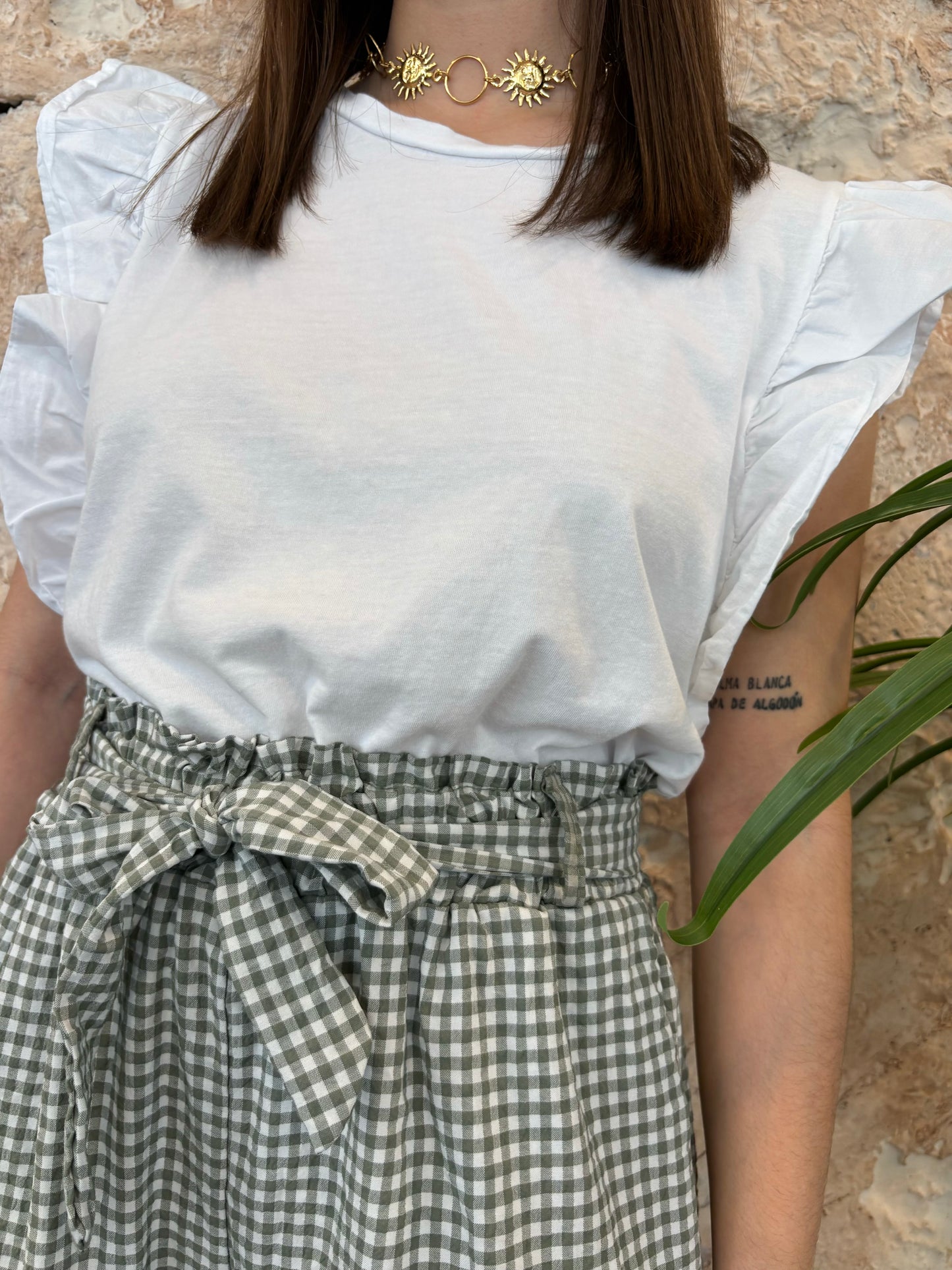 CAMISETA BLANCA VOLANTES MANGA