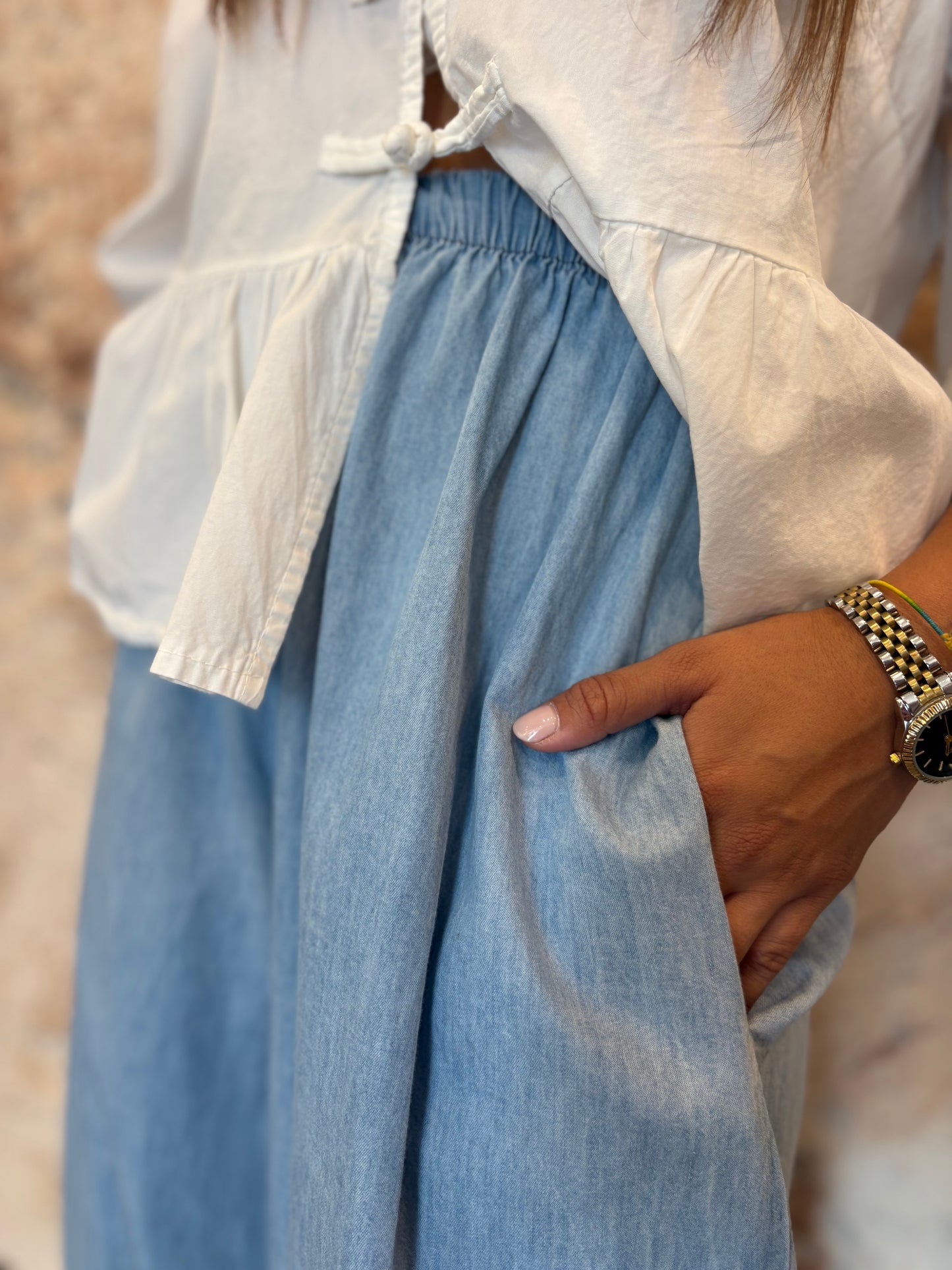 PANTALÓN BOMBACHO DENIM CLARO