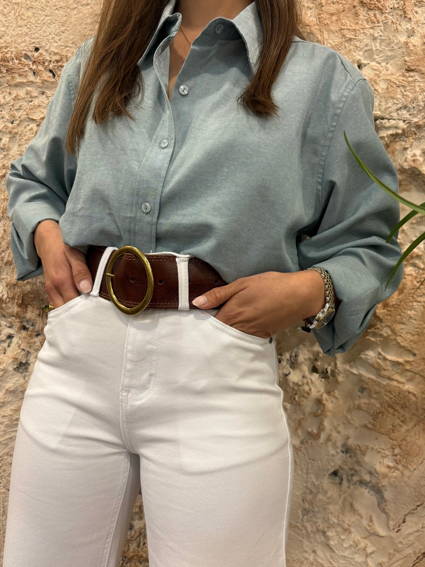 CAMISA OVERSIZE OXFORD VERDE AGUA