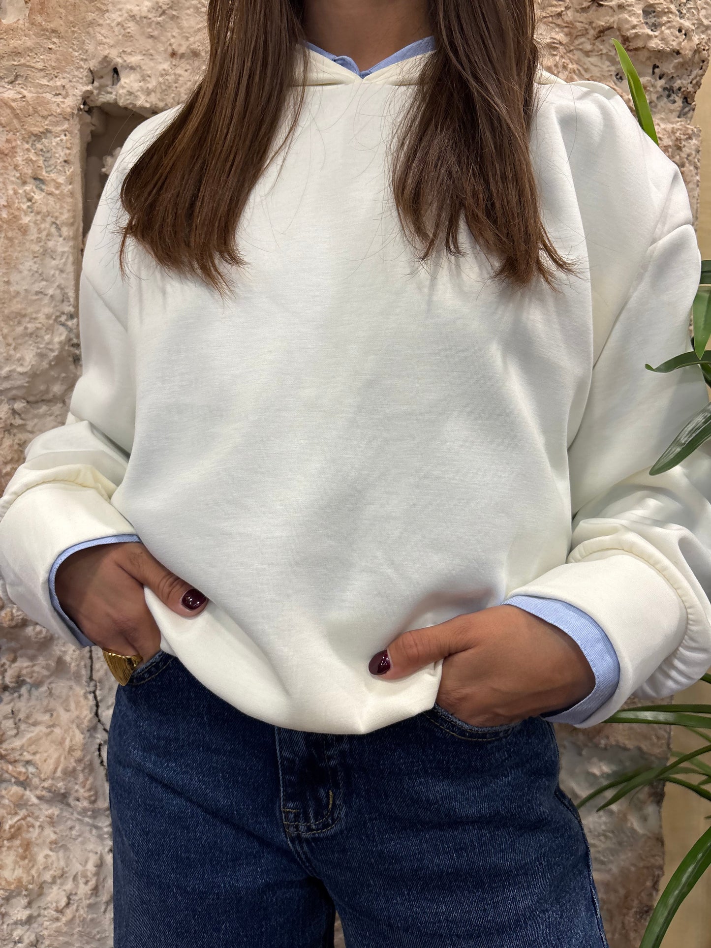 SUDADERA GORRO BLANCA
