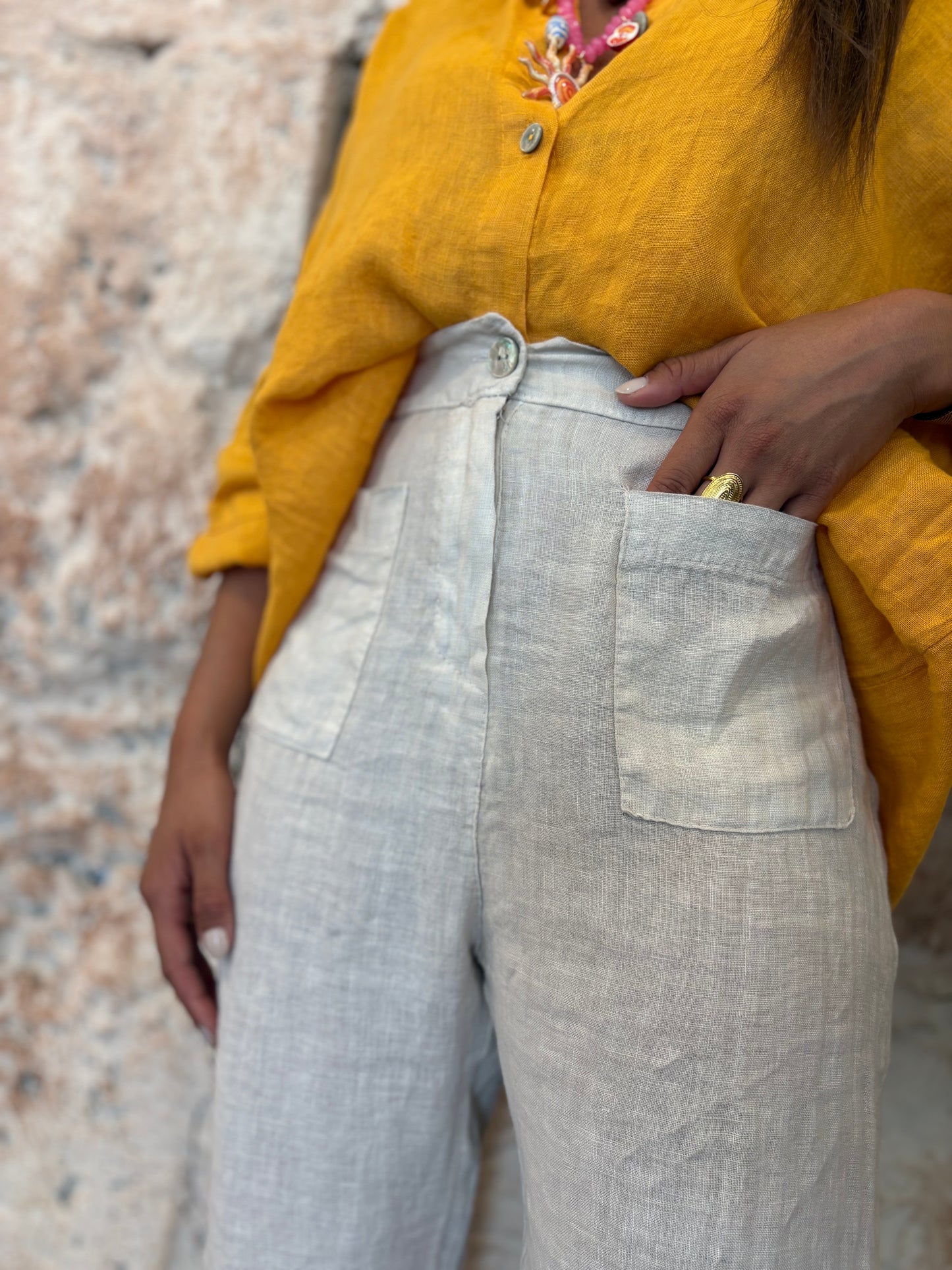 PANTALÓN LINO BOLSILLOS BEIGE