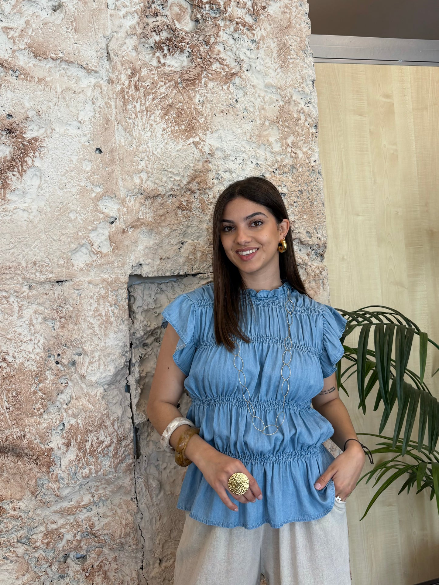 BLUSA PANEL ABEJA DENIM