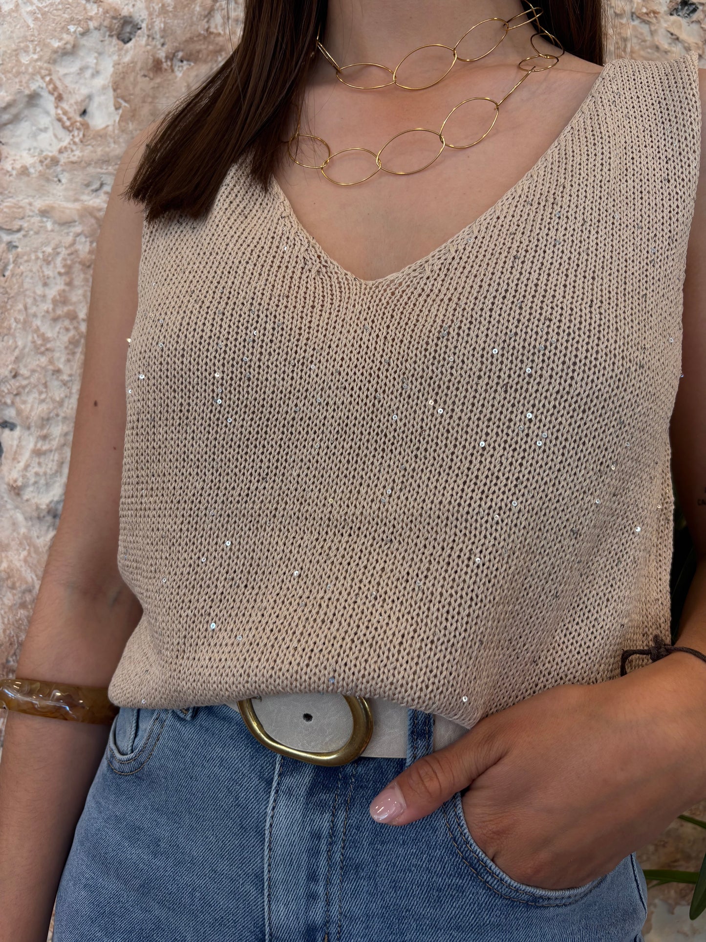TOP HILO GLITTER BEIGE