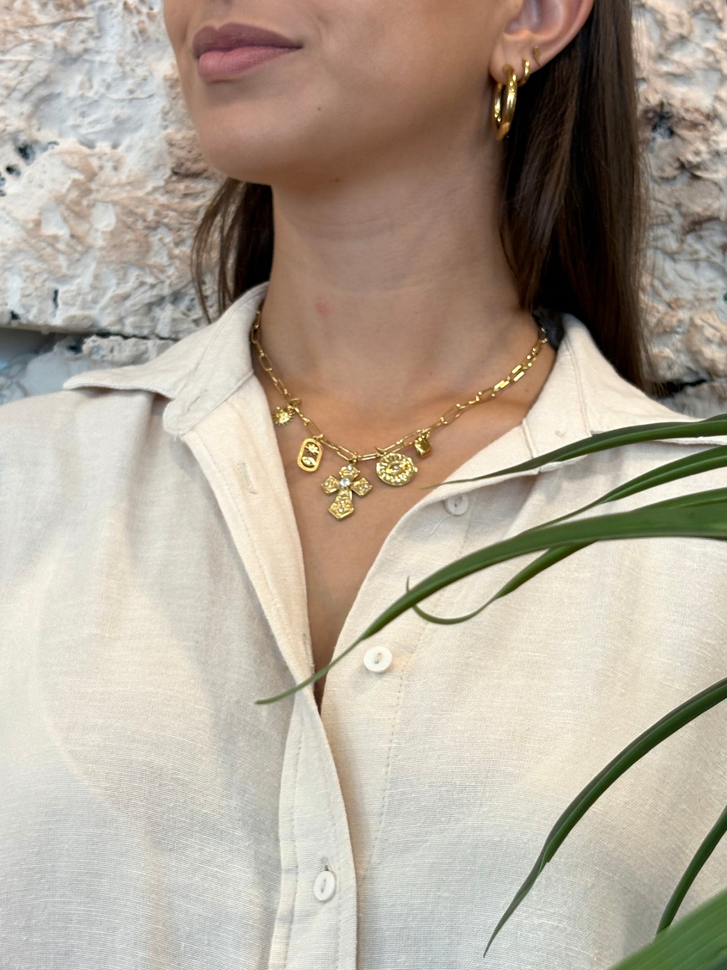COLLAR CADENA CHARMS CRUZ/OJO