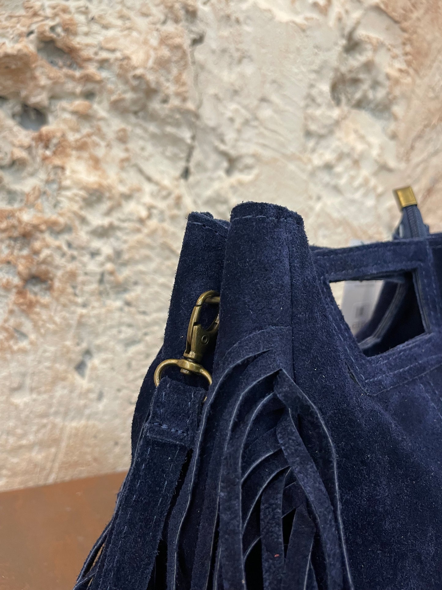 BOLSO PIEL AZUL FLECOS CUADRADO