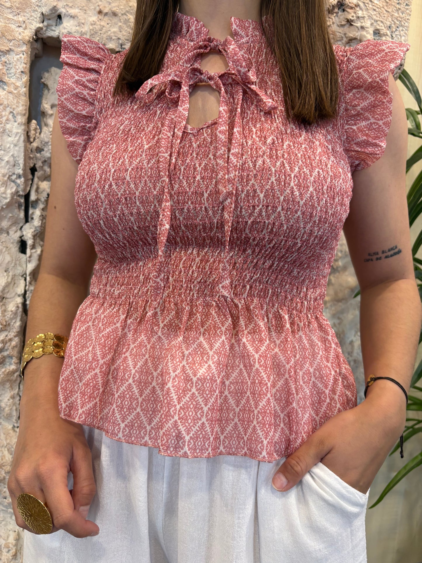 BLUSA PANEL ABEJA ESTAMPADA LAZADA CORAL