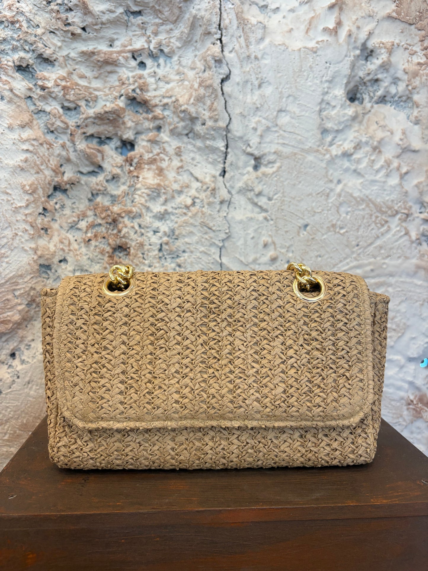 BOLSO CUADRADO RAFIA CAMEL