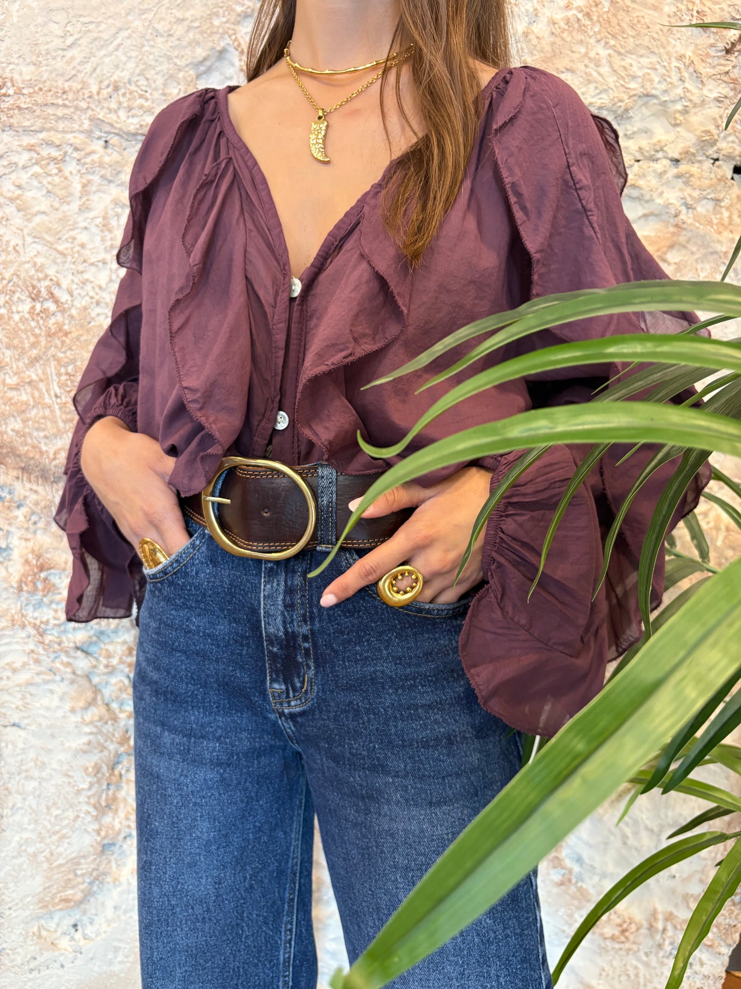 CAMISA FLUIDA VOLANTES MORADO
