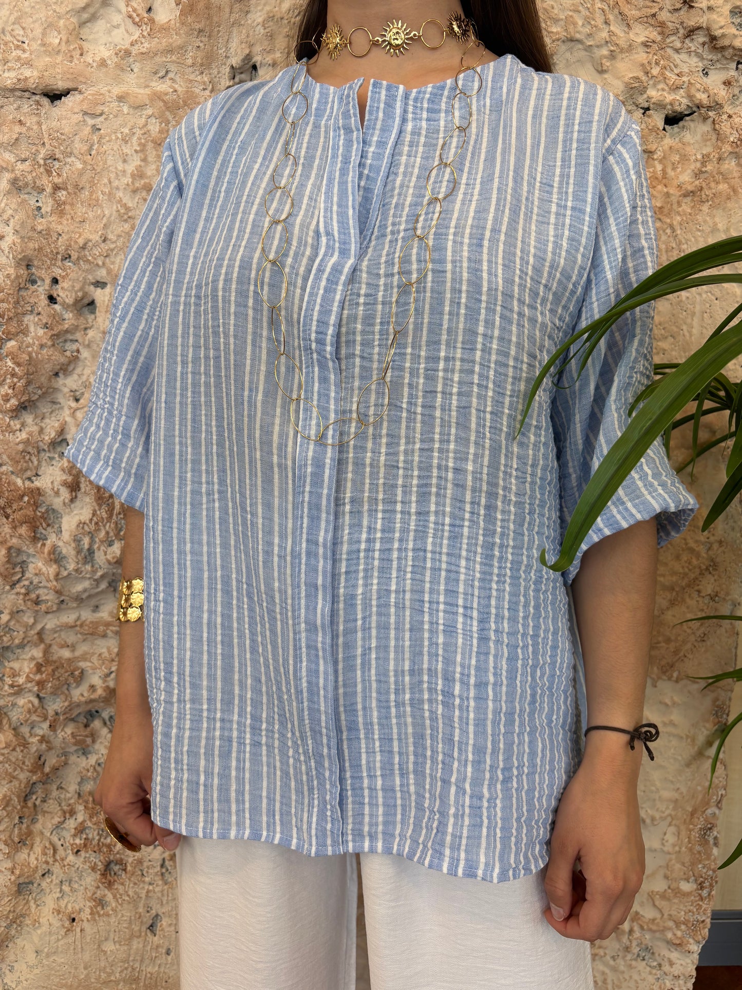 BLUSA RAYAS CELESTE-BLANCO
