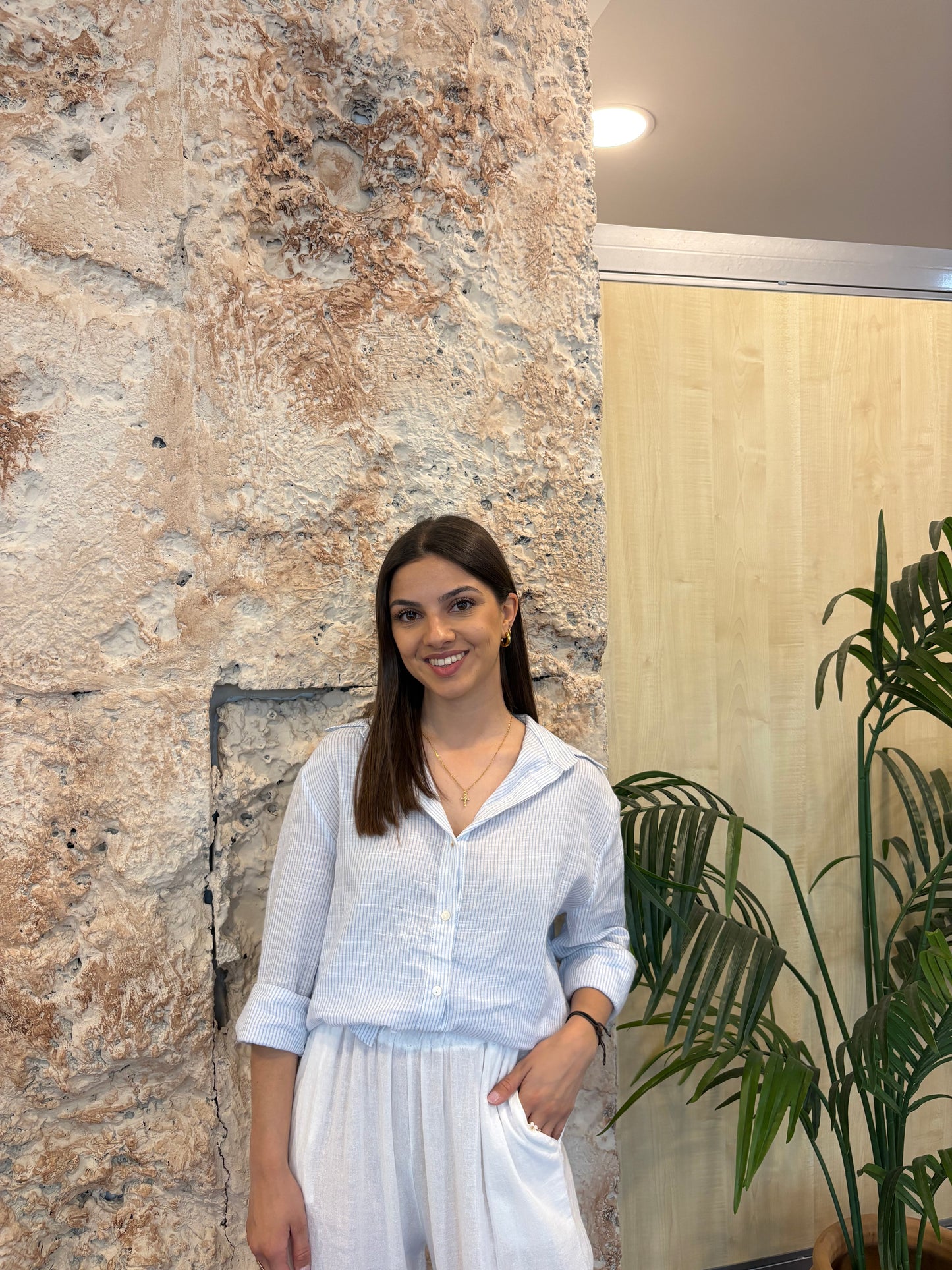 CAMISA RAYAS OVERSIZE CELESTE