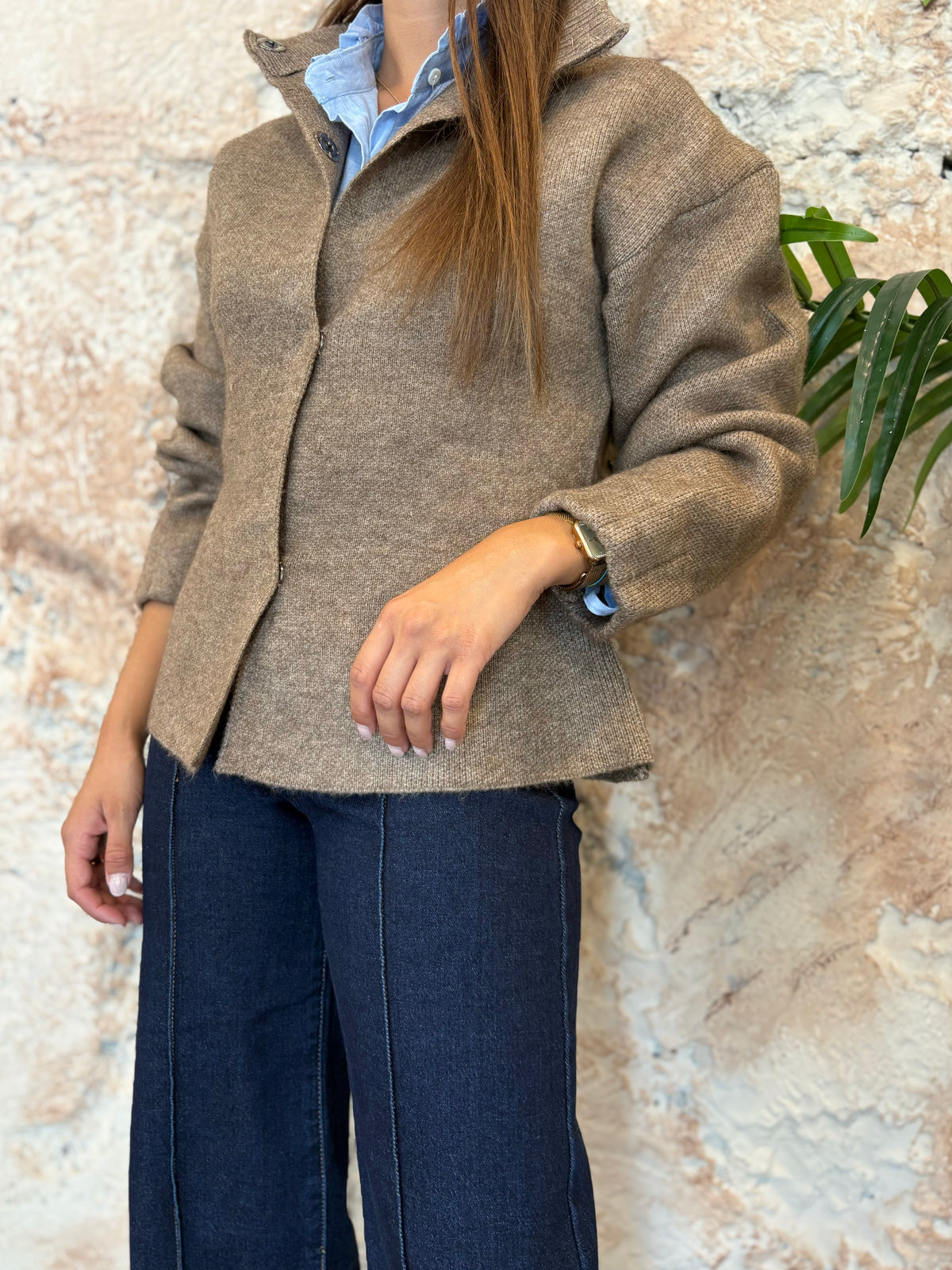 CARDIGAN PUNTO CUELLO PERKINS TAUPE