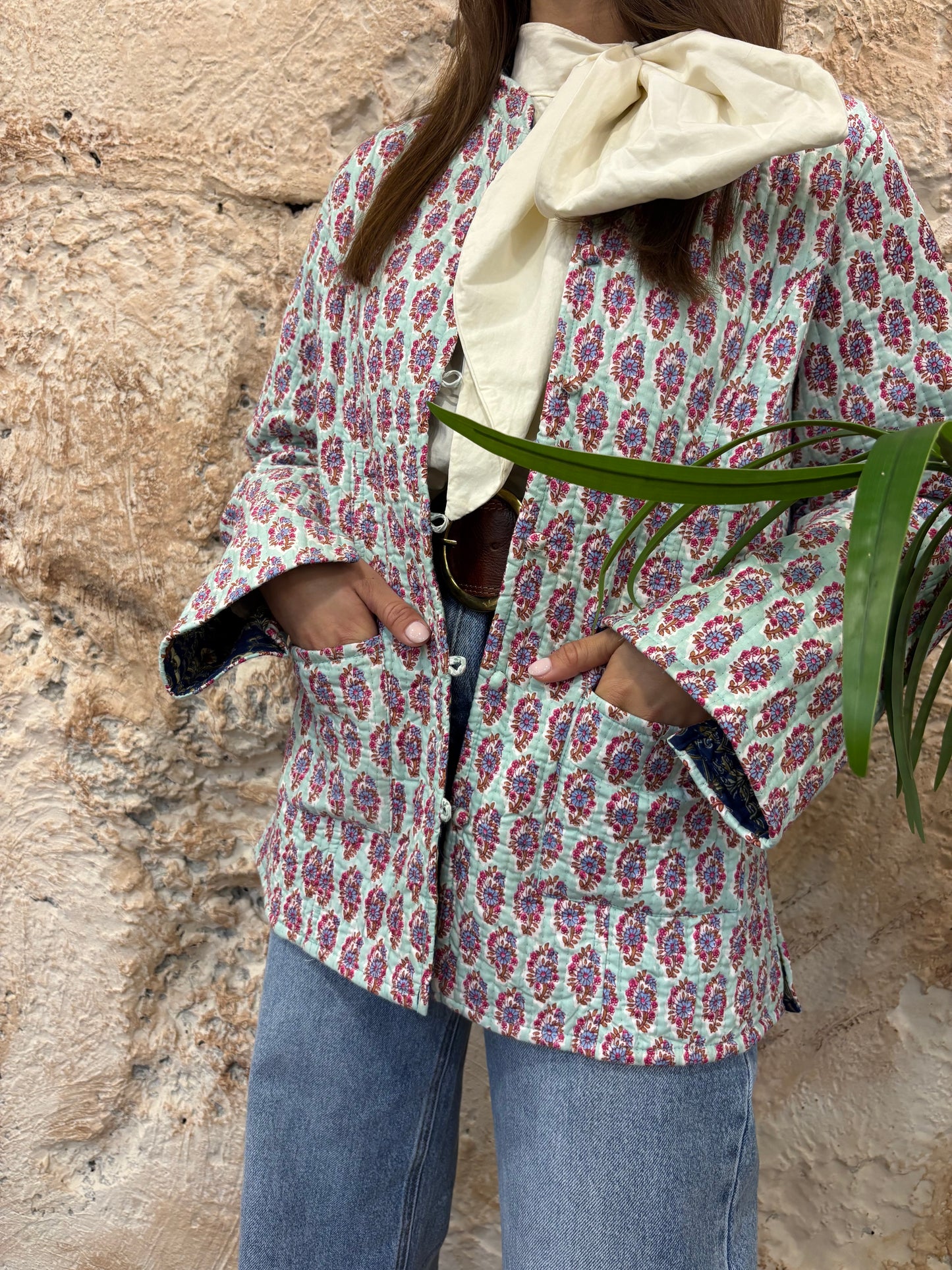 CHAQUETA ACOLCHADA ESTAMPADA VERDE AGUA