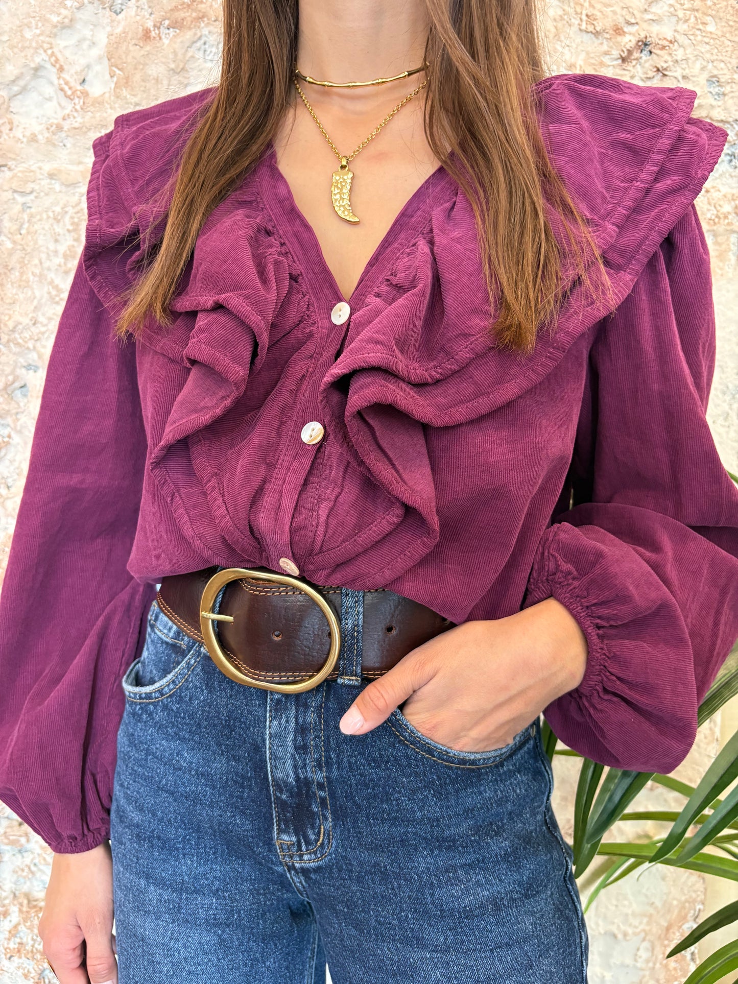 CAMISA MICROPANA VOLANTE MORADO