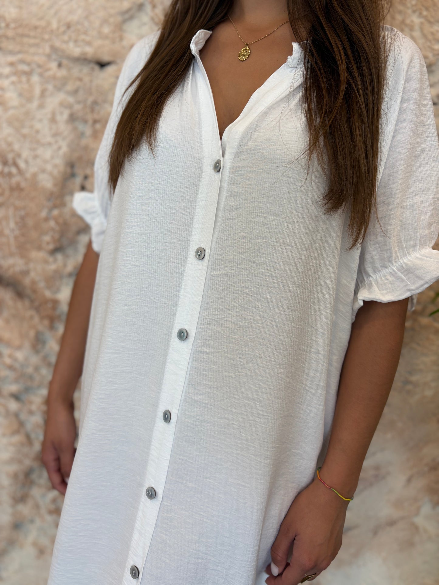 VESTIDO CAMISERO MANGA CORTA BLANCO