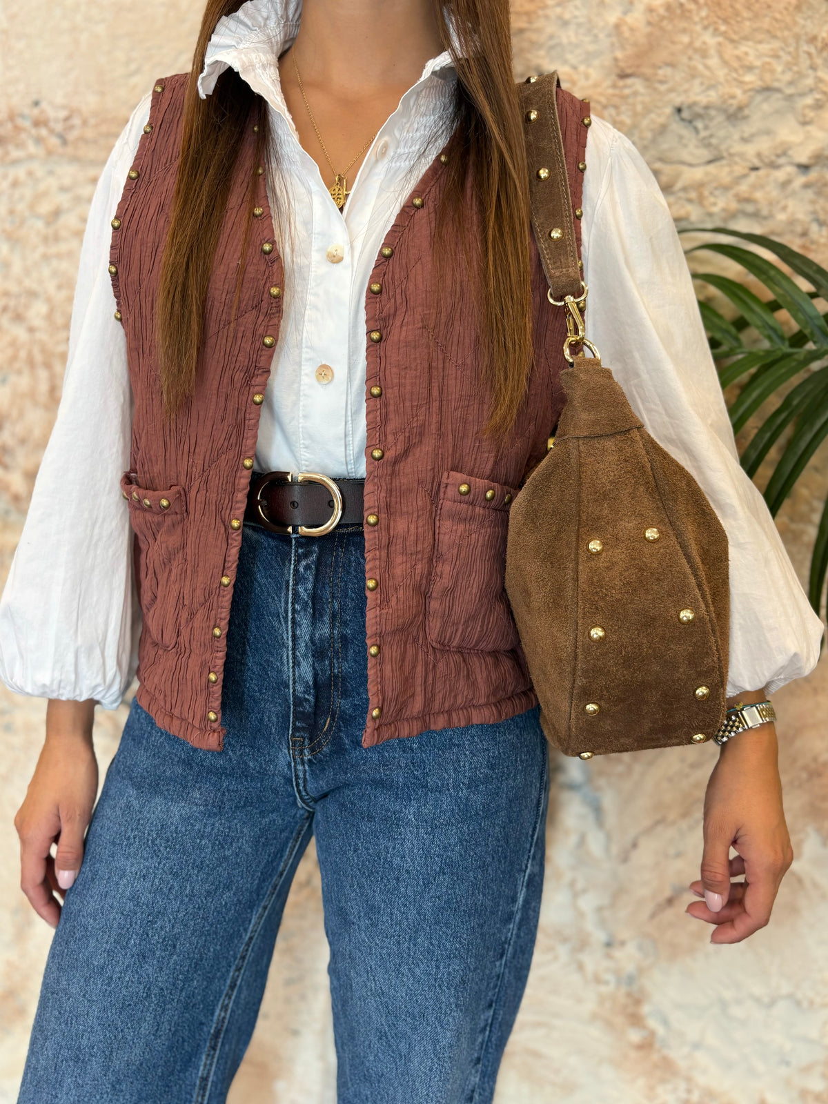 CHALECO ACOLCHADO TEJA DETALLES TACHAS