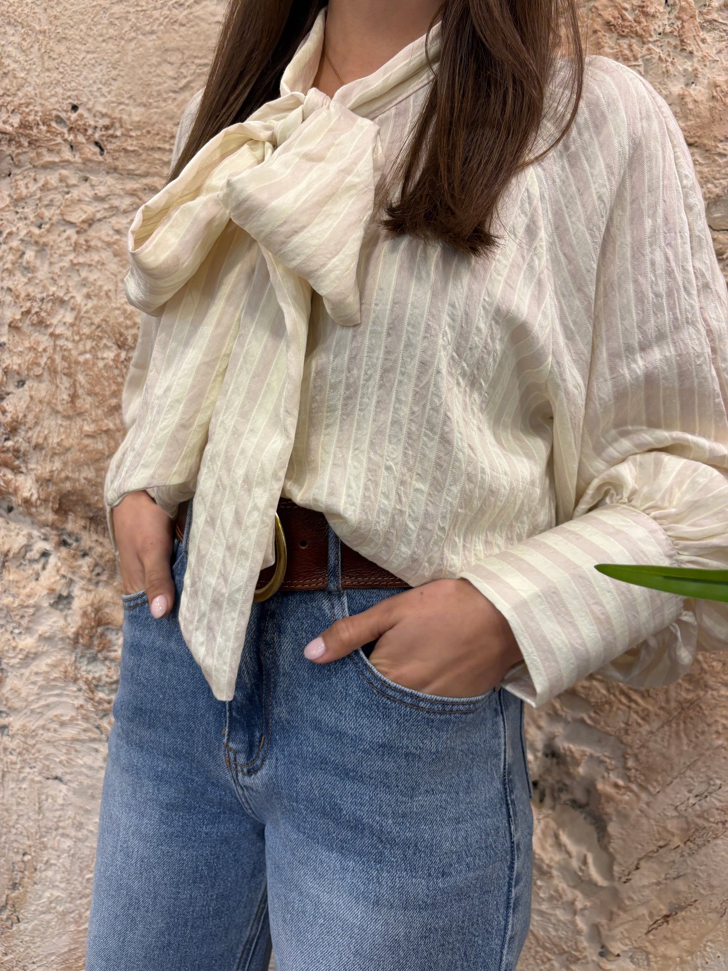 CAMISA LAZADA RAYAS NUDE