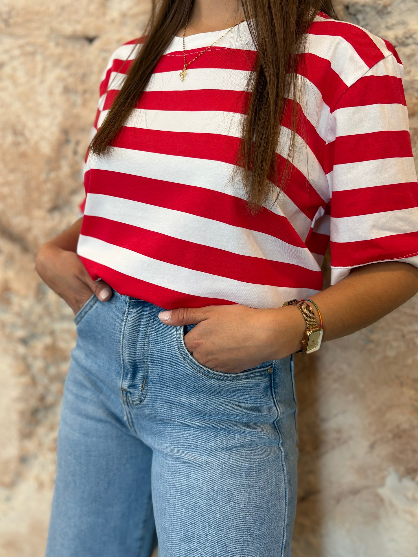 CAMISETA RAYAS ROJO- BLANCO