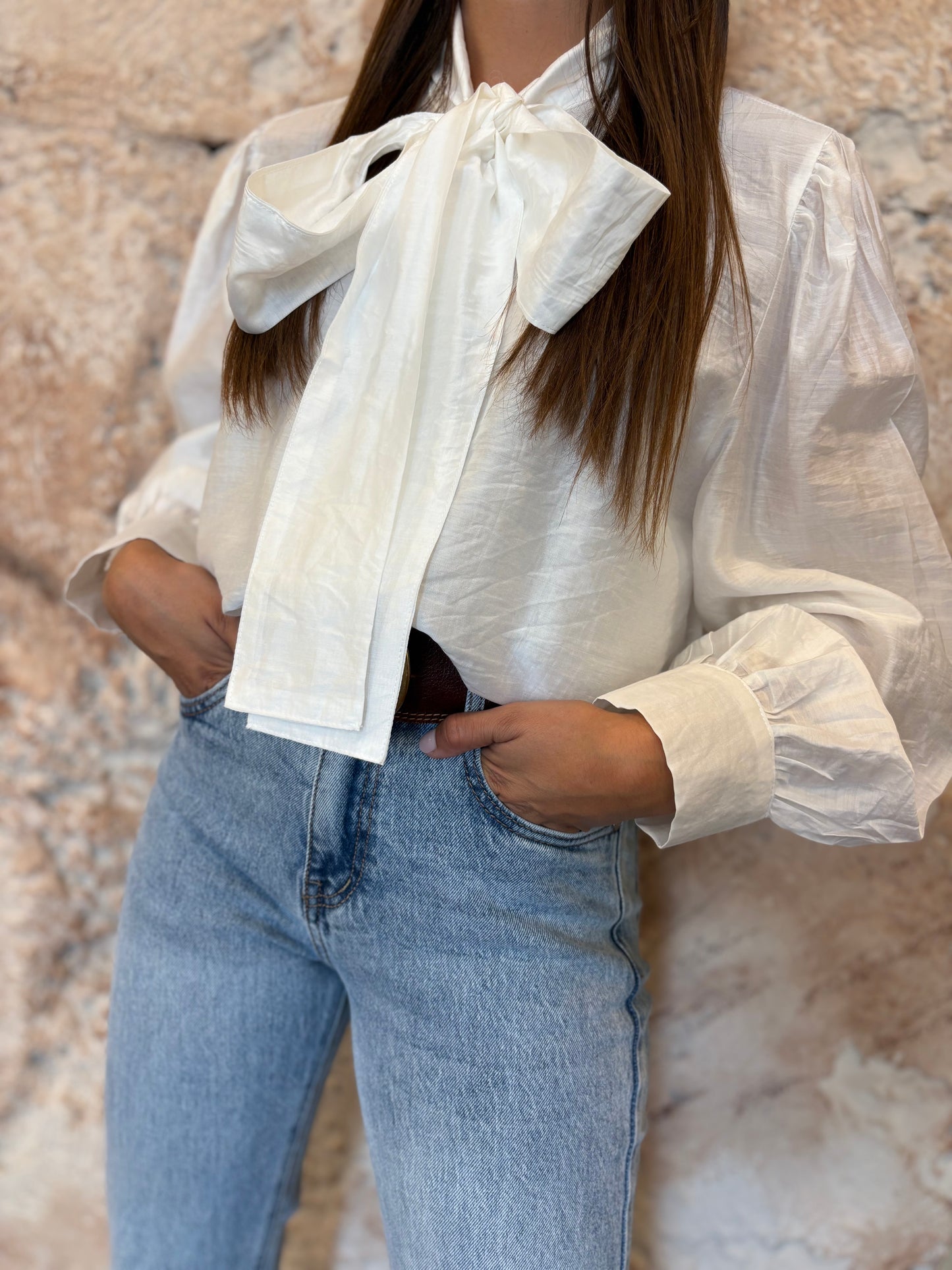 BLUSA FLUIDA LAZADA BLANCA